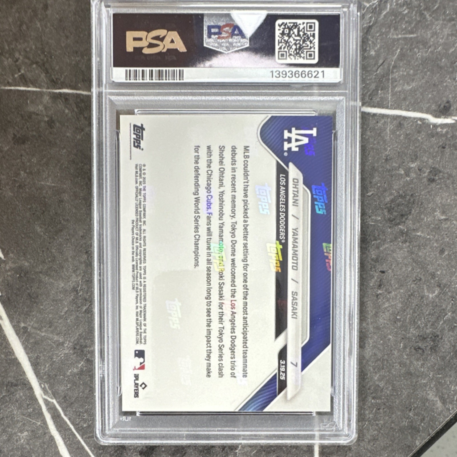 Topps 2025 Now Tokyo Series #7 Ohtani/Yamamoto/Sasaki PSA 10 Dodgers /99226