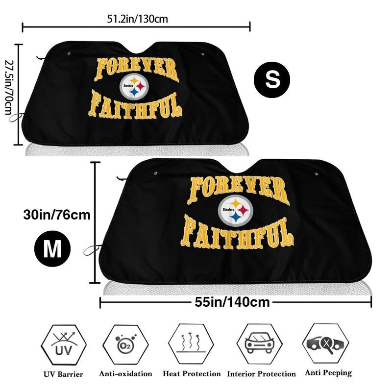 Forever Faithful Pittsburgh Steelers Car Sunshades Heatproof Black Car Sunshade