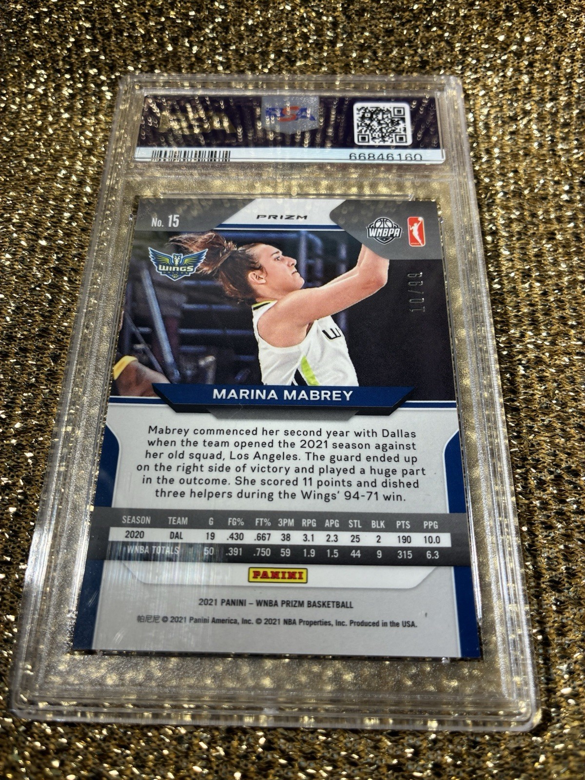 Marina Mabrey 2021 WNBA Prizm Premium Box Set #15 Toronto Tempo 10/99 RC PSA 9