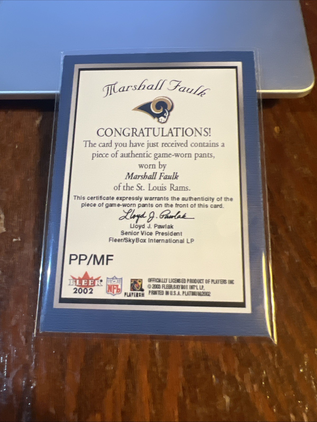 Marshall Faulk 2002 Fleer Platinum Platinum Portraits Jerseys #PP/MF HOF