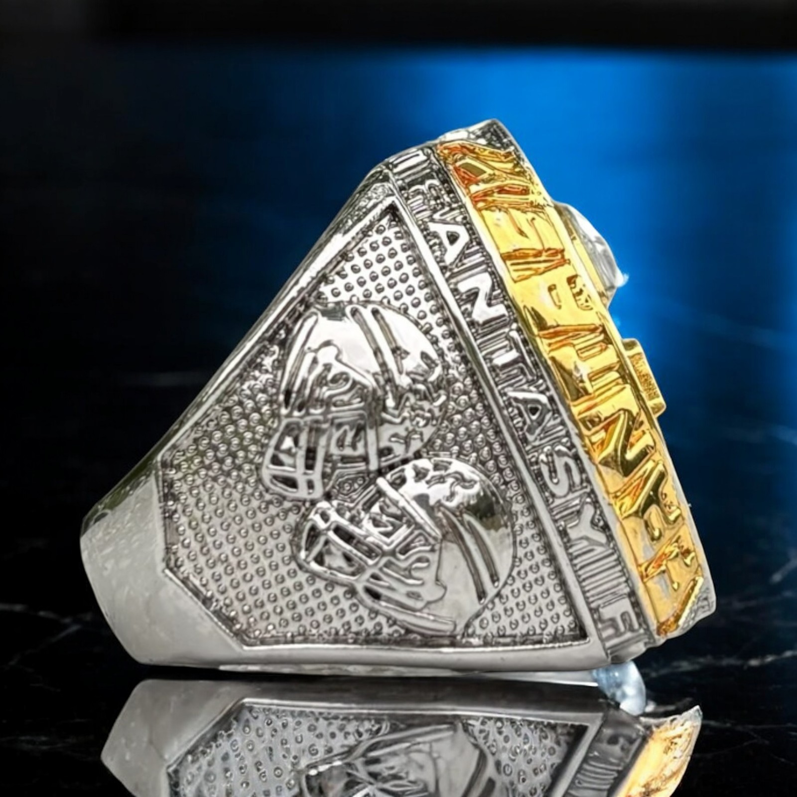 2025 Fantasy Football Championship Ring Gold + Silver Tone Light Blue stones