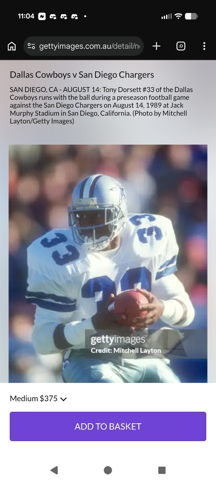 Tony Dorsett Televised Game Worn Jersey 8/17/85 w/Crotch Flap Grey Flannel COA