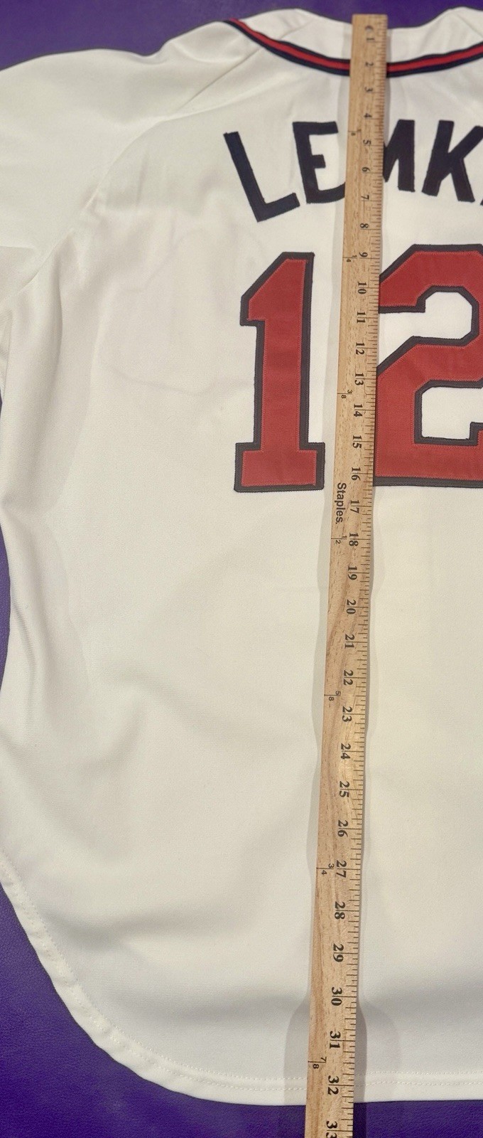 AUTHENTIC Rare Mark Lemke #12 ATLANTA BRAVES On Field Pro Cut RAWLINGS JERSEY 48