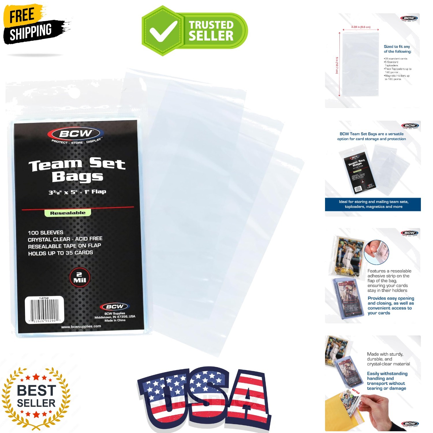 Resealable Team Set Bags – 100 Count | Holds 35 Loose Cards or 5 Standard 35p…