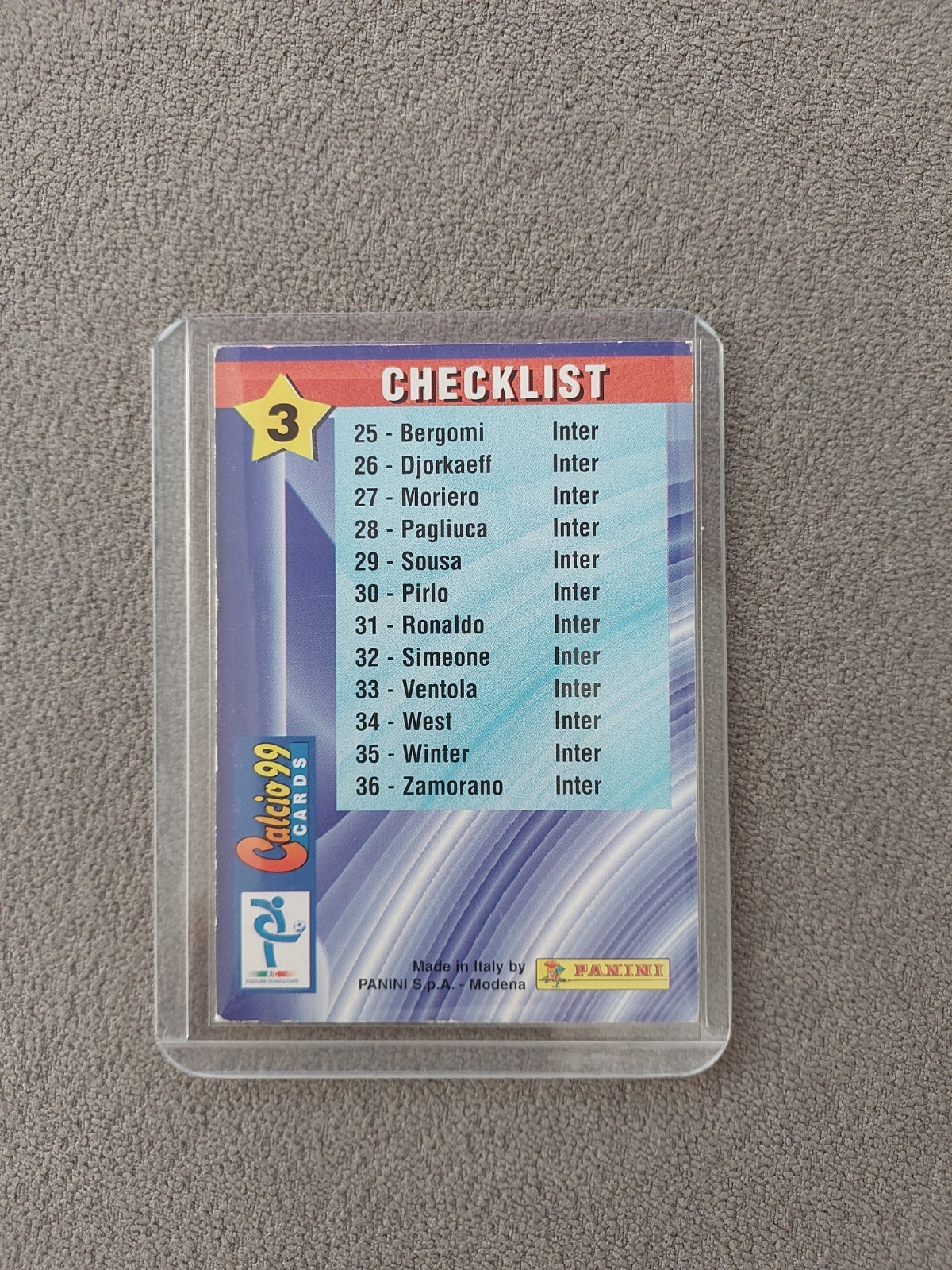 1998-1999 Panini Ronaldo Internazionale Calcio 99 Card made in Italy