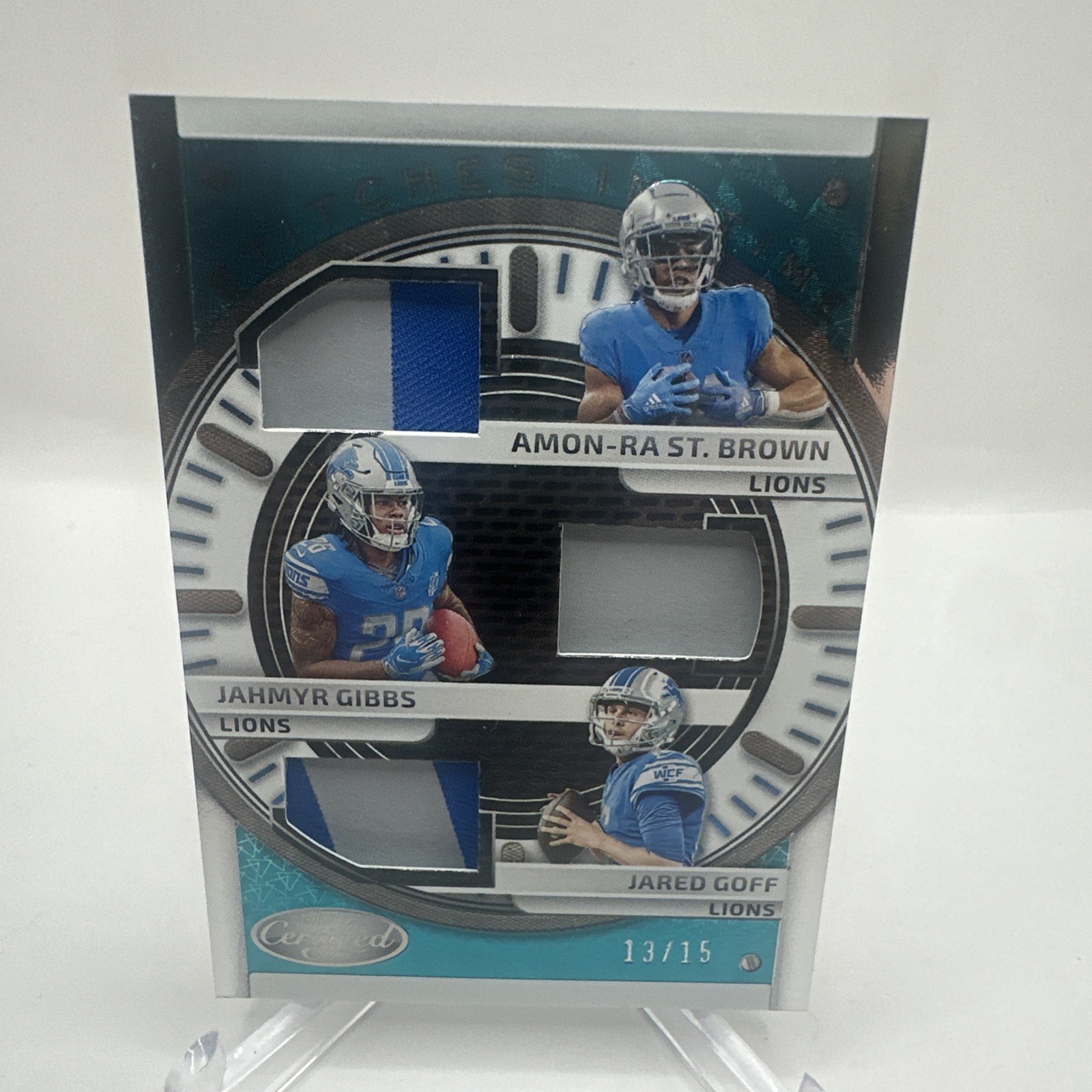 2023 Certified STITCHES IN TIME Lions /15 St. Brown/Gibbs/Goff Triple Patch