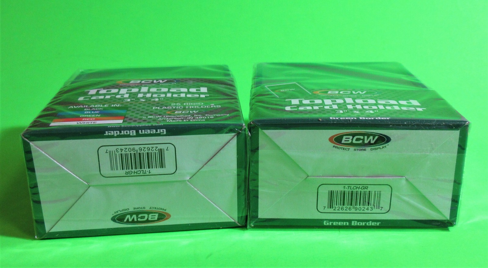 50 TOPLOAD CARD HOLDERS- GREEN BORDER, FOR TRADING CARDS,12M 3 X 4 RIGID PLASTIC