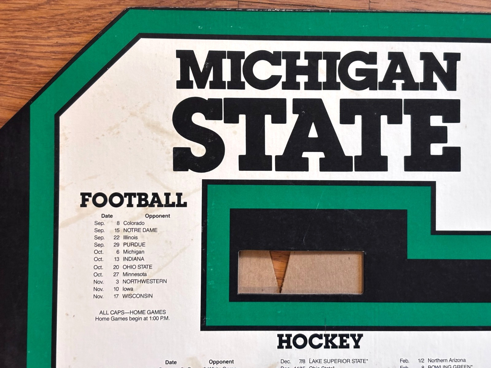 1984-85 Michigan State Spartans Sports Schedule Cardboard Countertop Display