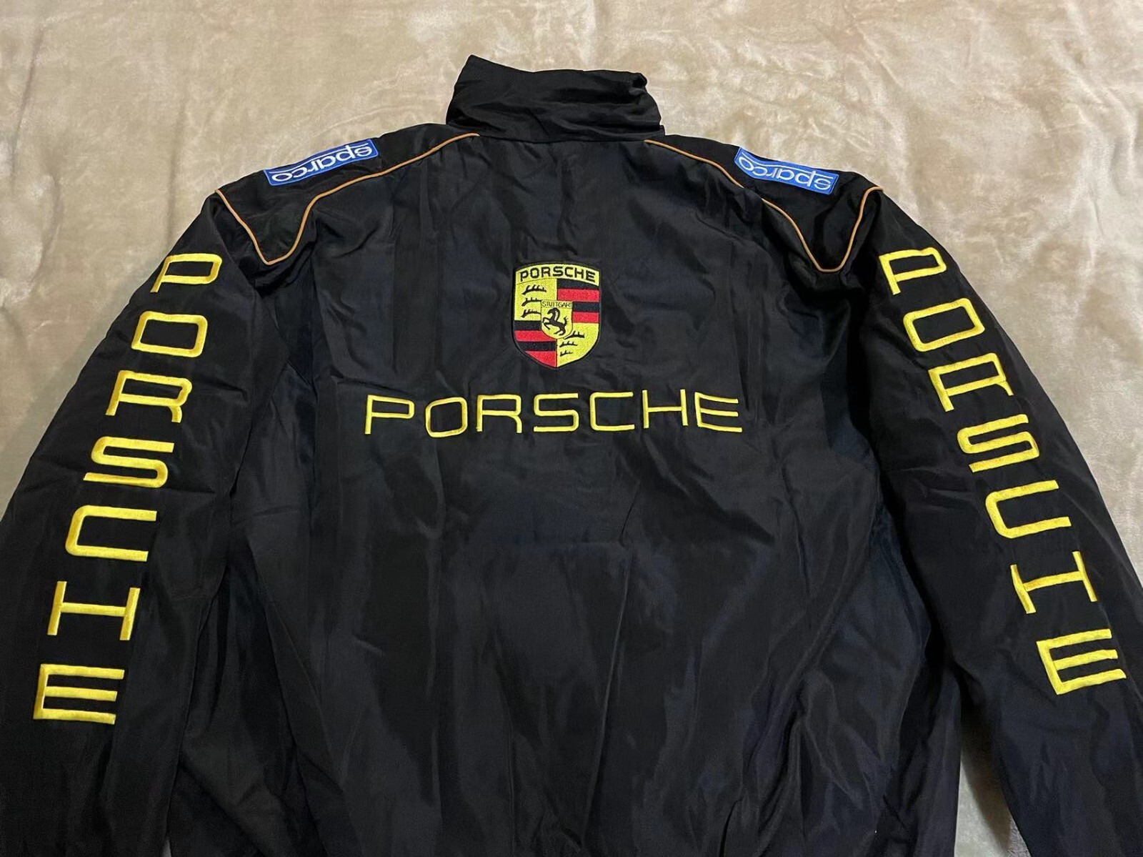 Unisex Adult Racing Black Jacket Embroidered Patches Cotton Padded Porsche M-2XL