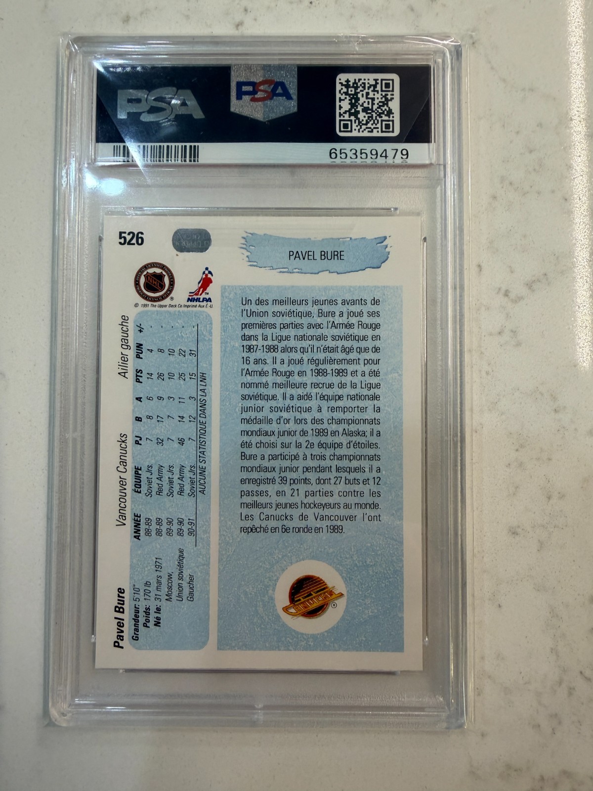 1990-91 Upper Deck FRENCH Young Guns #526 Pavel Bure RC ROOKIE PSA 10 GEM MINT