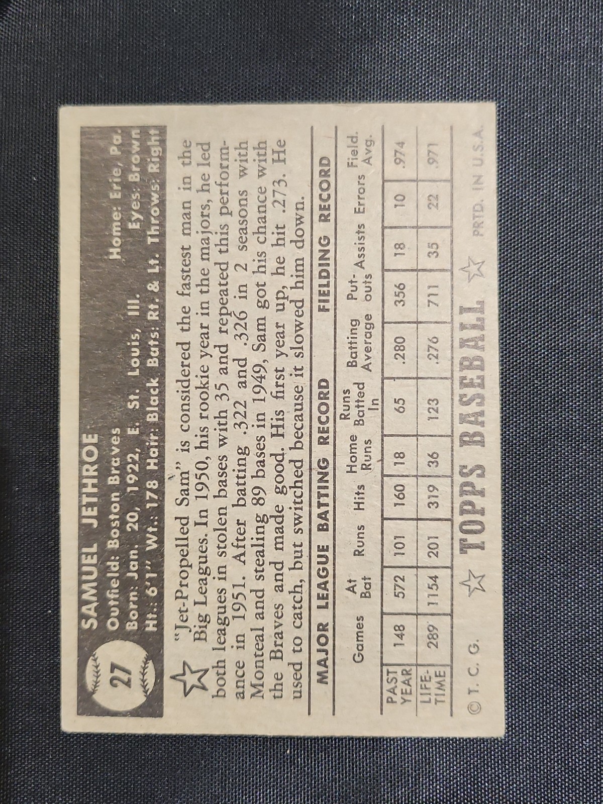 1952 Topps – Sam Jethroe #27 Black Back