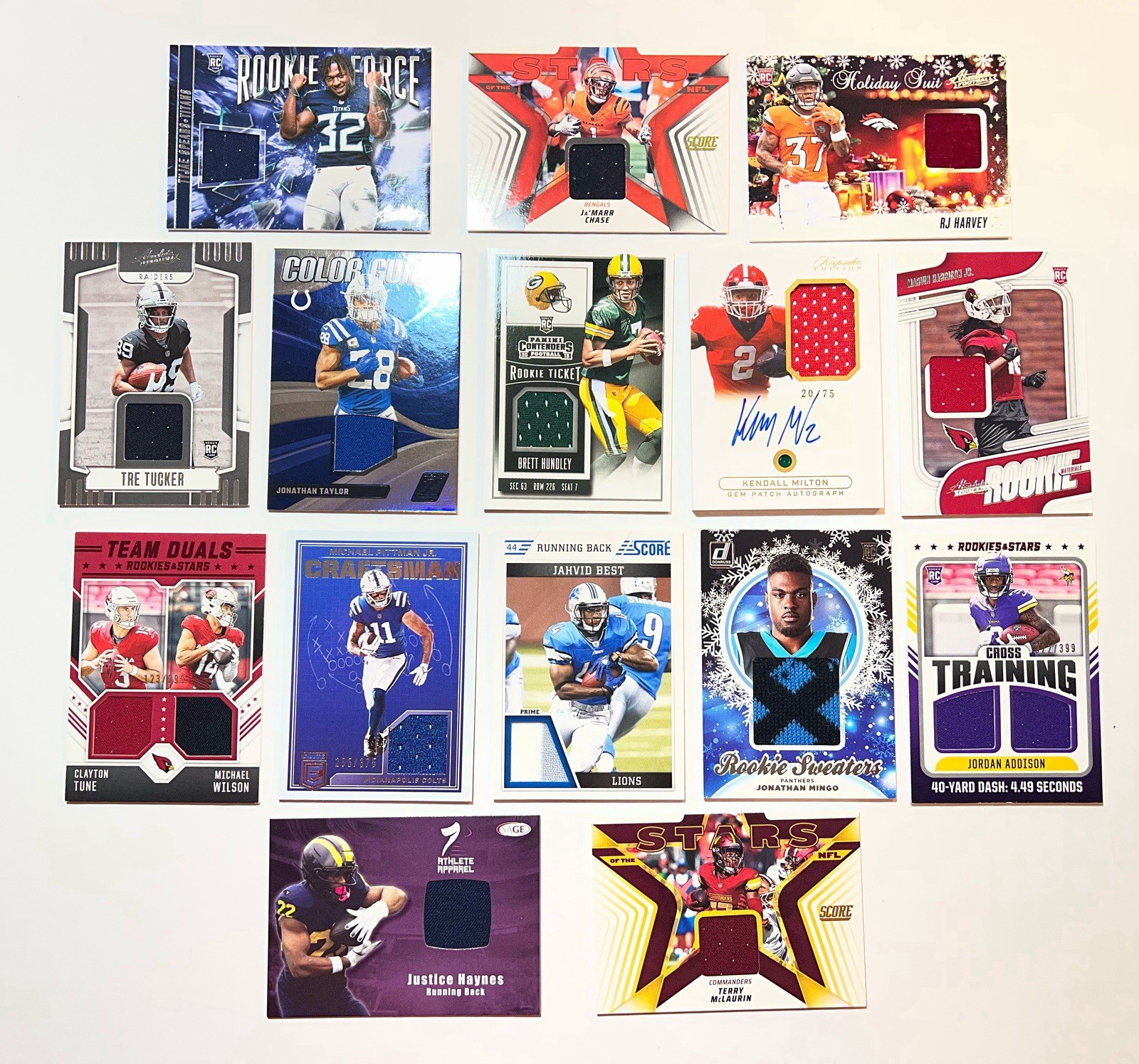 NFL Football – Relic Cards – Lot of 15- Premium Brands – RC’s, Stars, Auto, #s