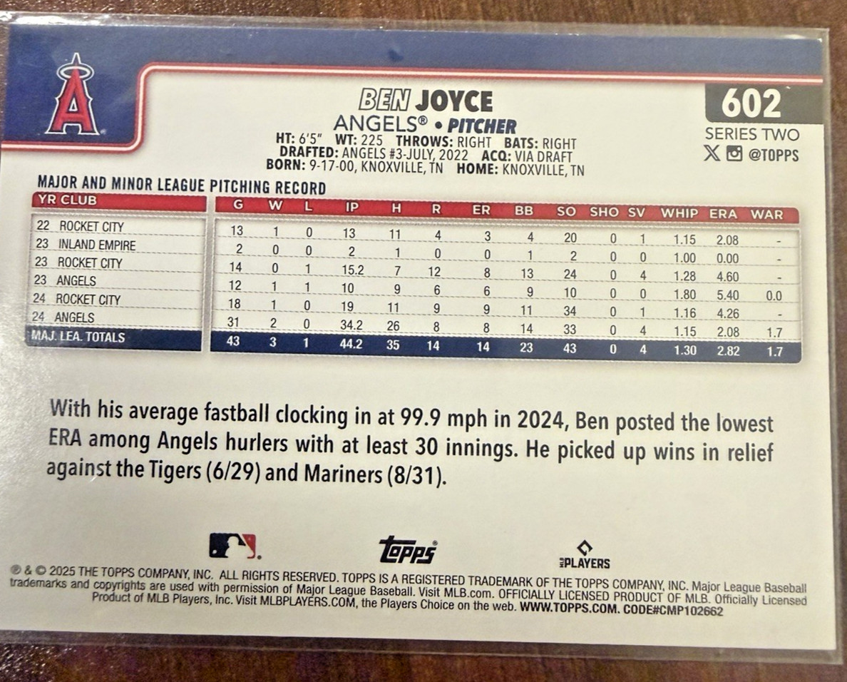 2025 Topps Series 2 – Ben Joyce #602 Aqua Rainbow Foilboard