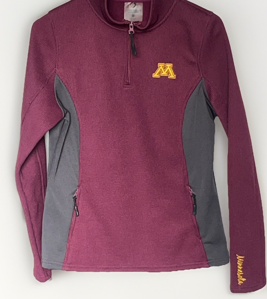 Minnesota Golden Gophers Women’s M 1/4 Zip Waffle Knit Pullover Logo Maroon