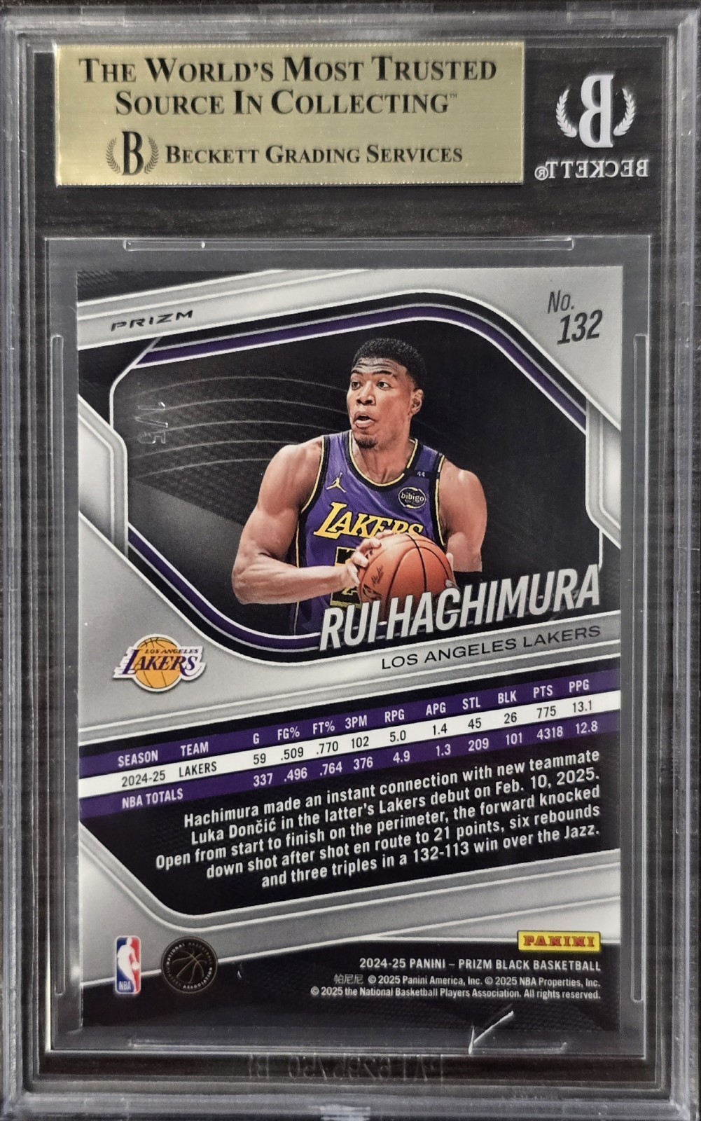 2024-25 Panini Prizm Black Rui Hachimura Gold Vinyl 1/5 FOTL BGS 9.5 Lakers