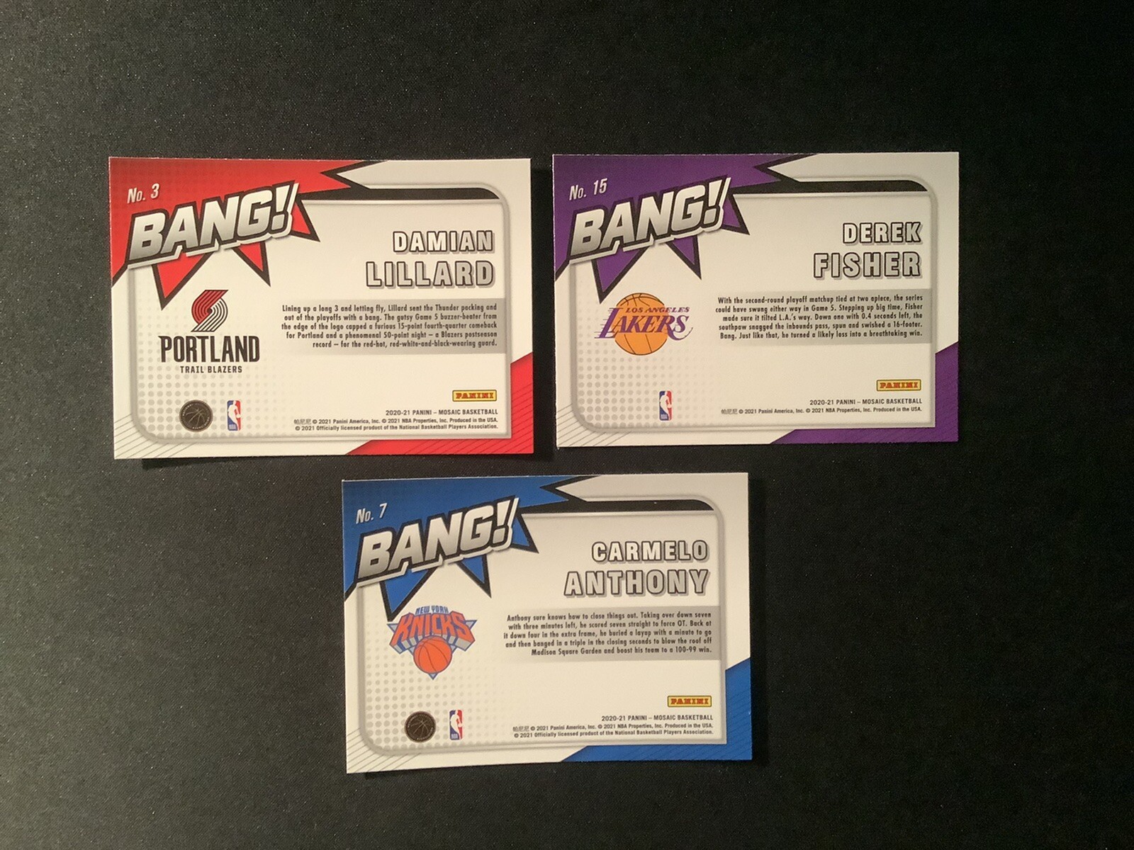 3x Bang Lot 2020-21 Panini Mosaic Carmelo Anthony Damian Lillard Derek Fisher