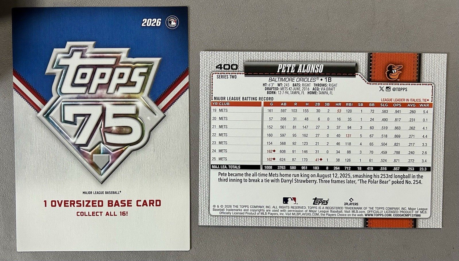 Pete Alonso – Oversized Image Variation – 2026 Topps Series 2 #400