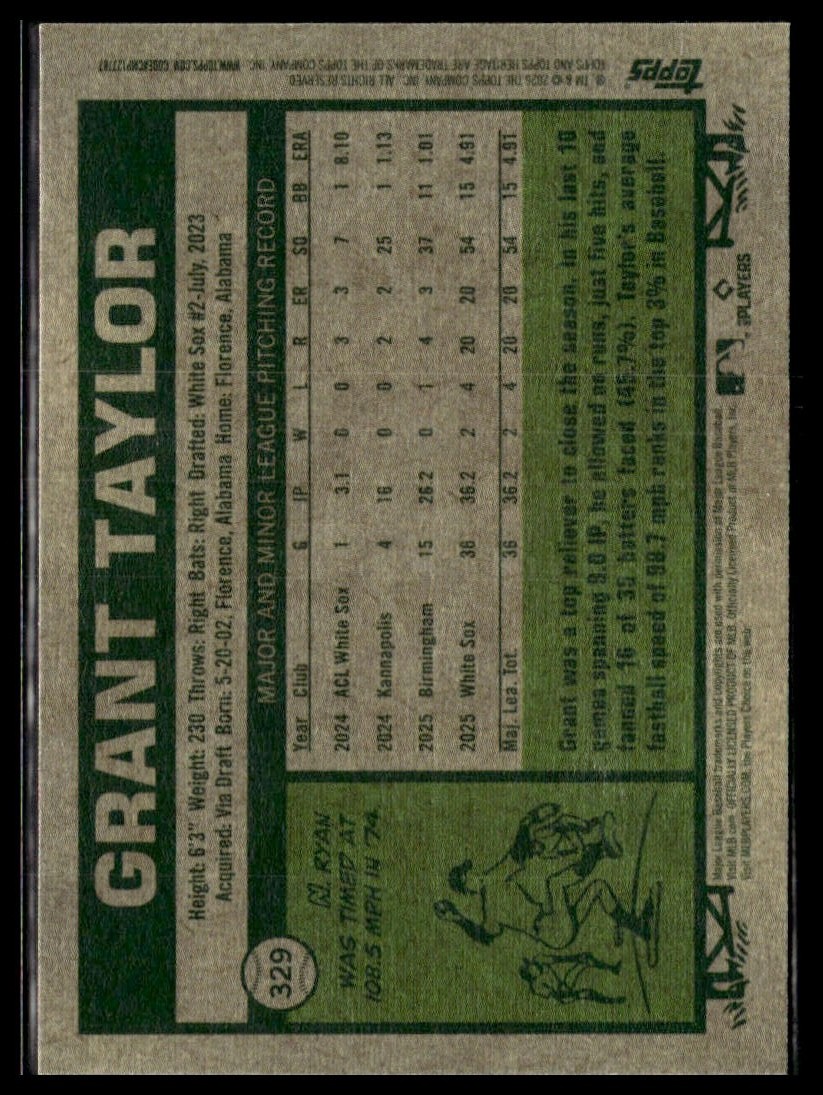 2026 Topps Heritage 329 Grant Taylor Chicago White Sox RC Short Print SP