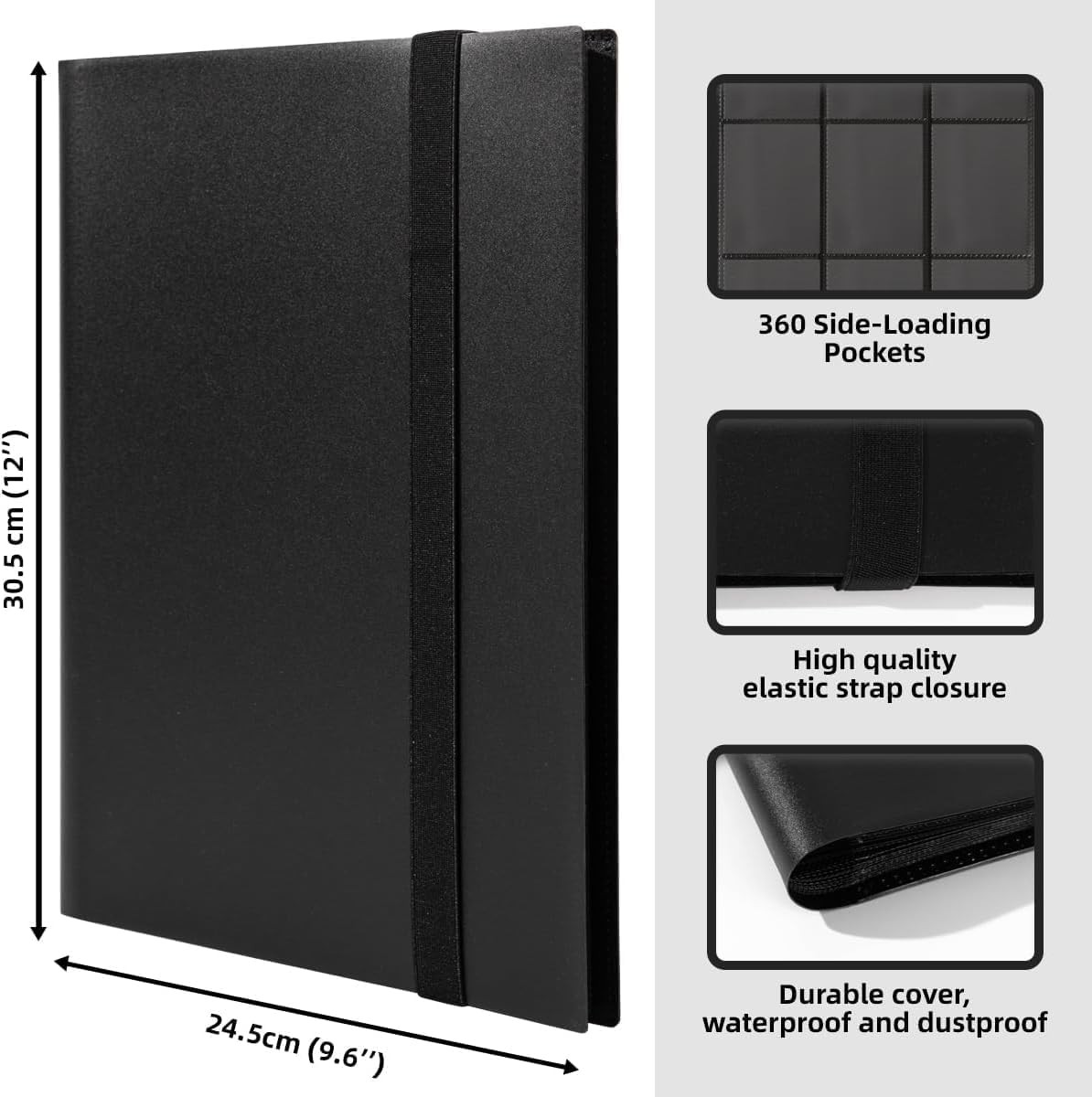 360 Card Pocket Binder with Elastic 9 Pocket Trading Cards Album Folder, Black