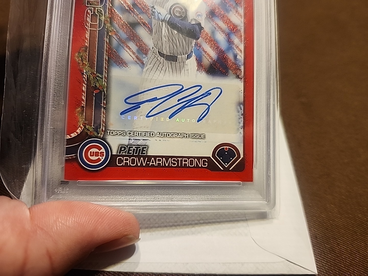2025 Topps Holiday Mega Pete Crow Armstrong Player Auto Red Glitter SP 8/10 !