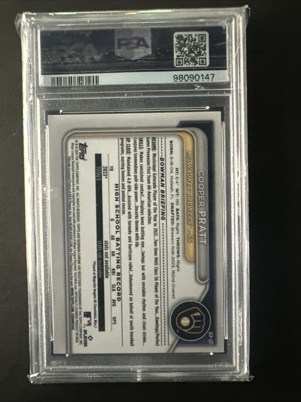 2024 Bowman Sapphire Edition – Chrome Prospects Cooper Pratt #BCP-137 Gold…