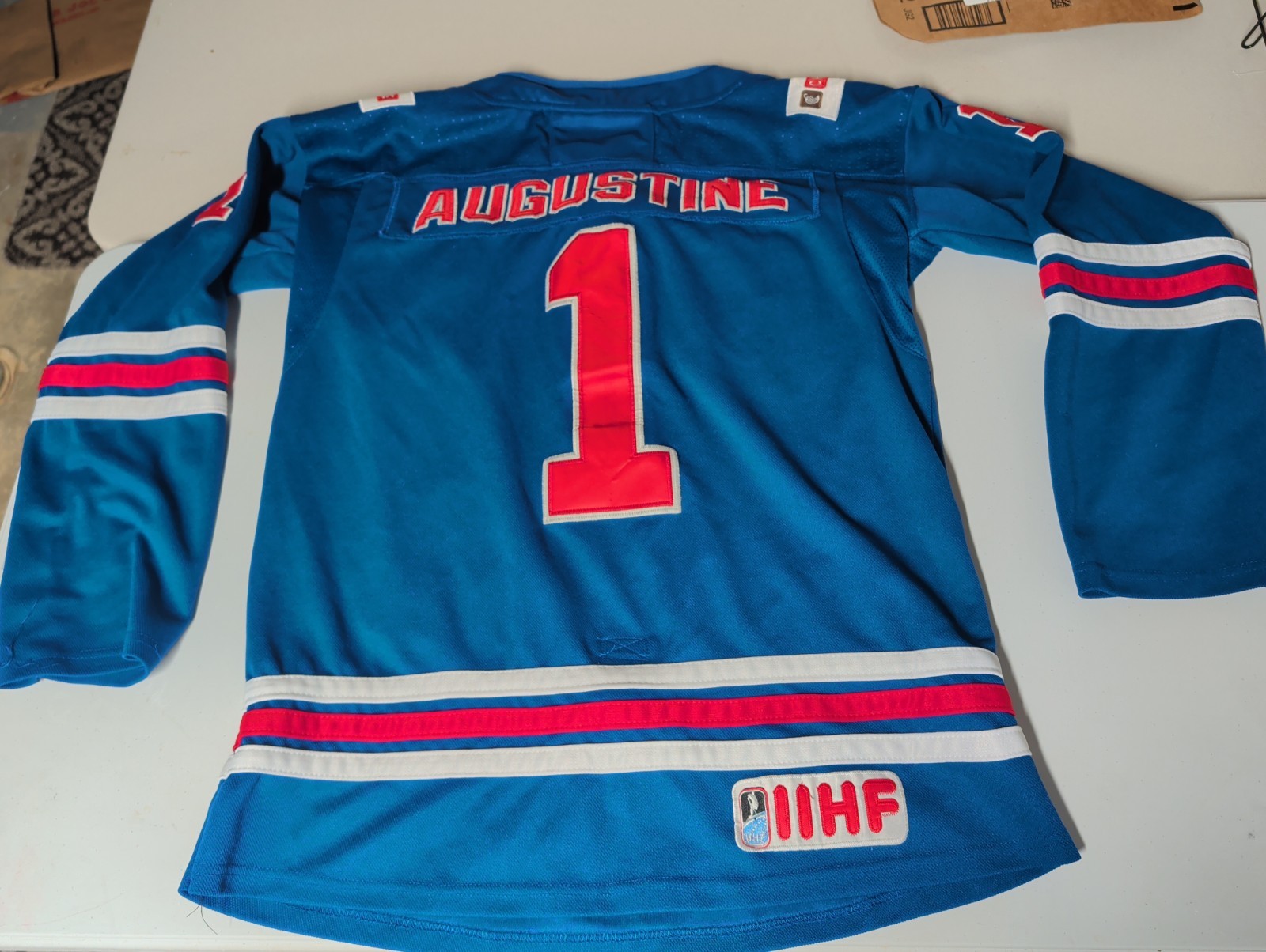 USA Hockey #1 Trey Augustine Jersey Sz adult L IIHF Authentic Team USA