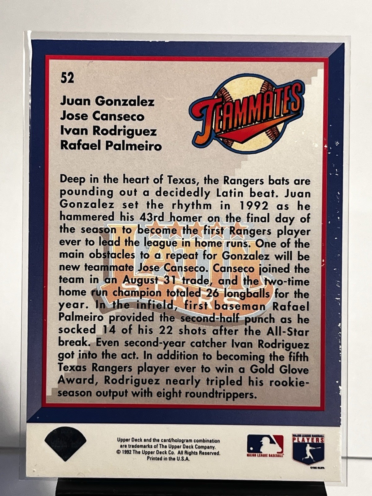Upper Deck 1993 Latin Stars Teammates #52 Texas Rangers Rodriguez Canseco Gonzá…