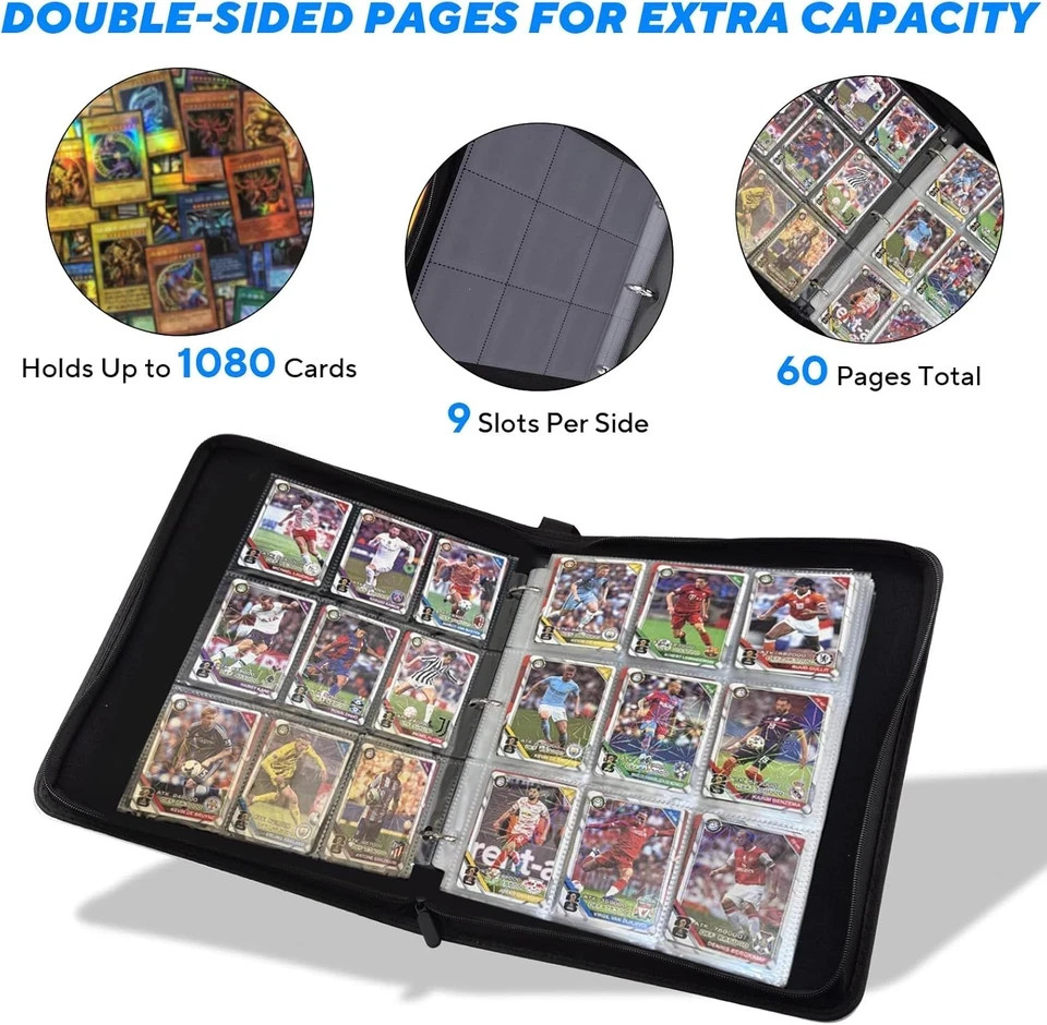 Portable 9-Pocket Trading Card Binder, Holds 1080 Cards with 60 Removable Double