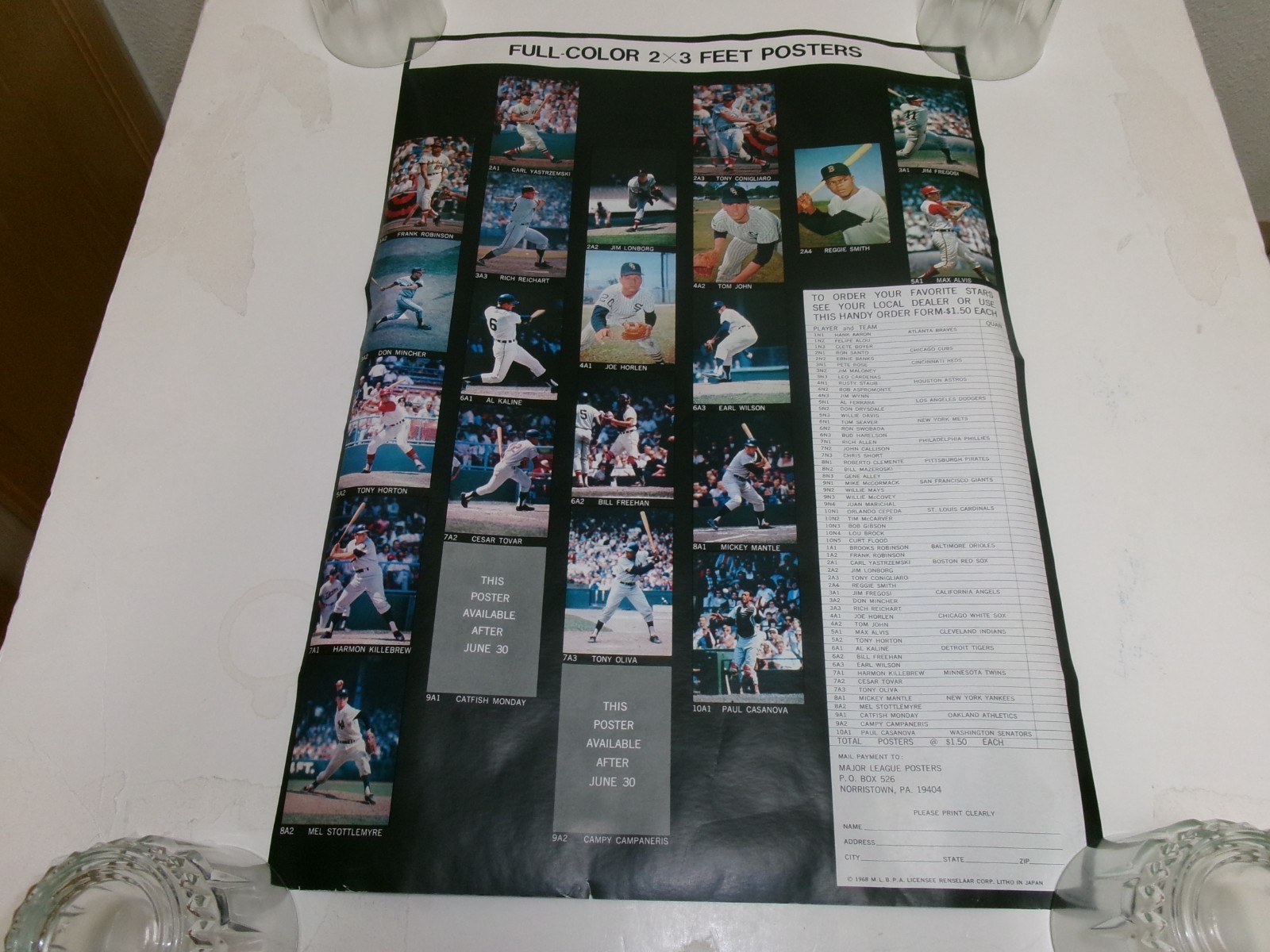 Vintage Sports Illustrated 1968 MLB Posters-Original Order Form-2 Sided-14″x21″!