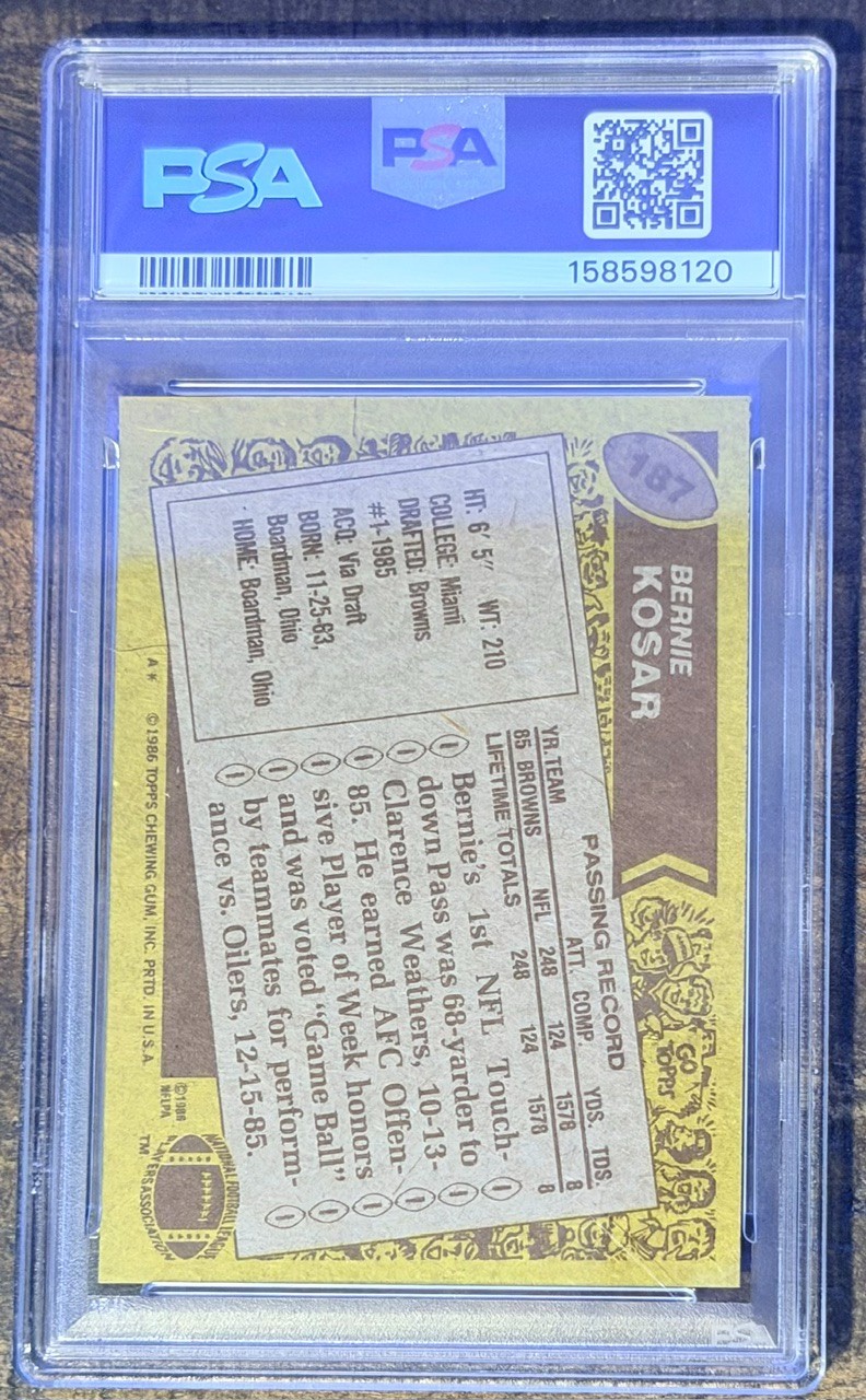 1986 Topps Bernie Kosar #187 RC PSA 7 NM Cleveland Browns Rookie