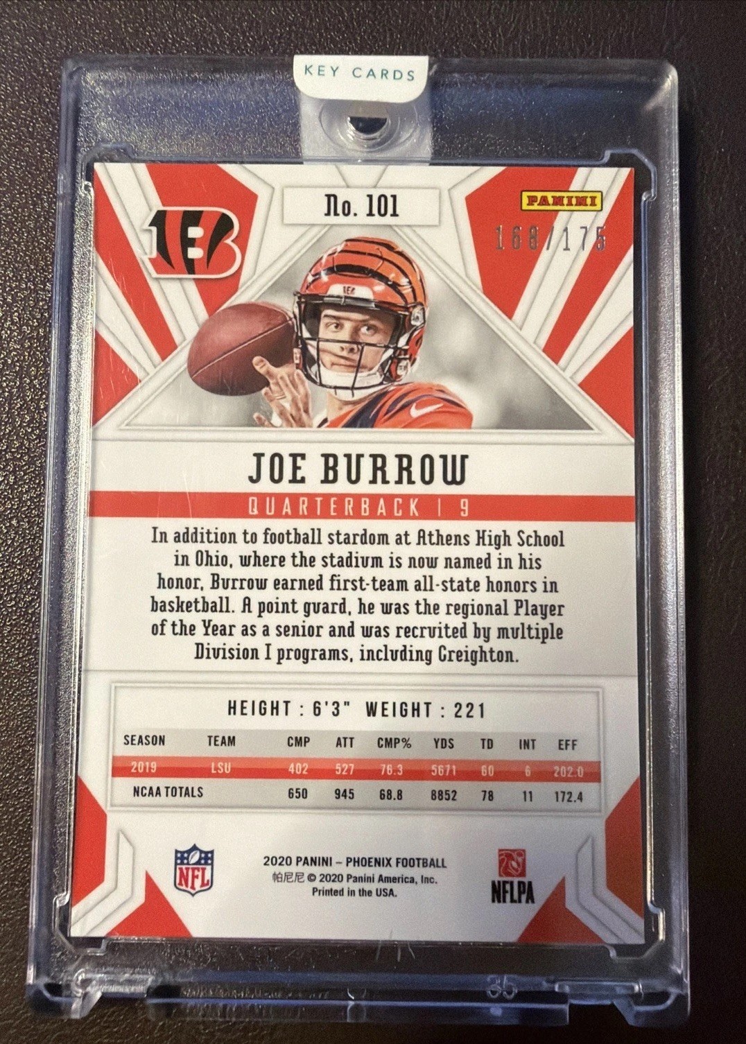 2020 Panini Phoenix Joe Burrow #101 Teal 168/175 Cincinnati Bengals Rookie Card