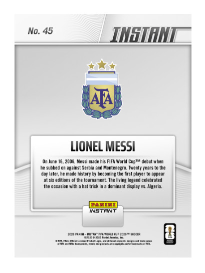 Lionel Messi – 2026 Panini Instant FIFA World Cup 2026 #45 MILESTONE PRESALE