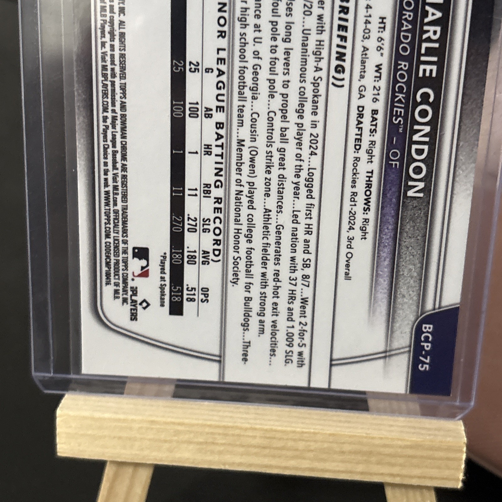 2025 Bowman – Chrome Prospects Charlie Condon #BCP-75 Reptilian Refractor (RC)