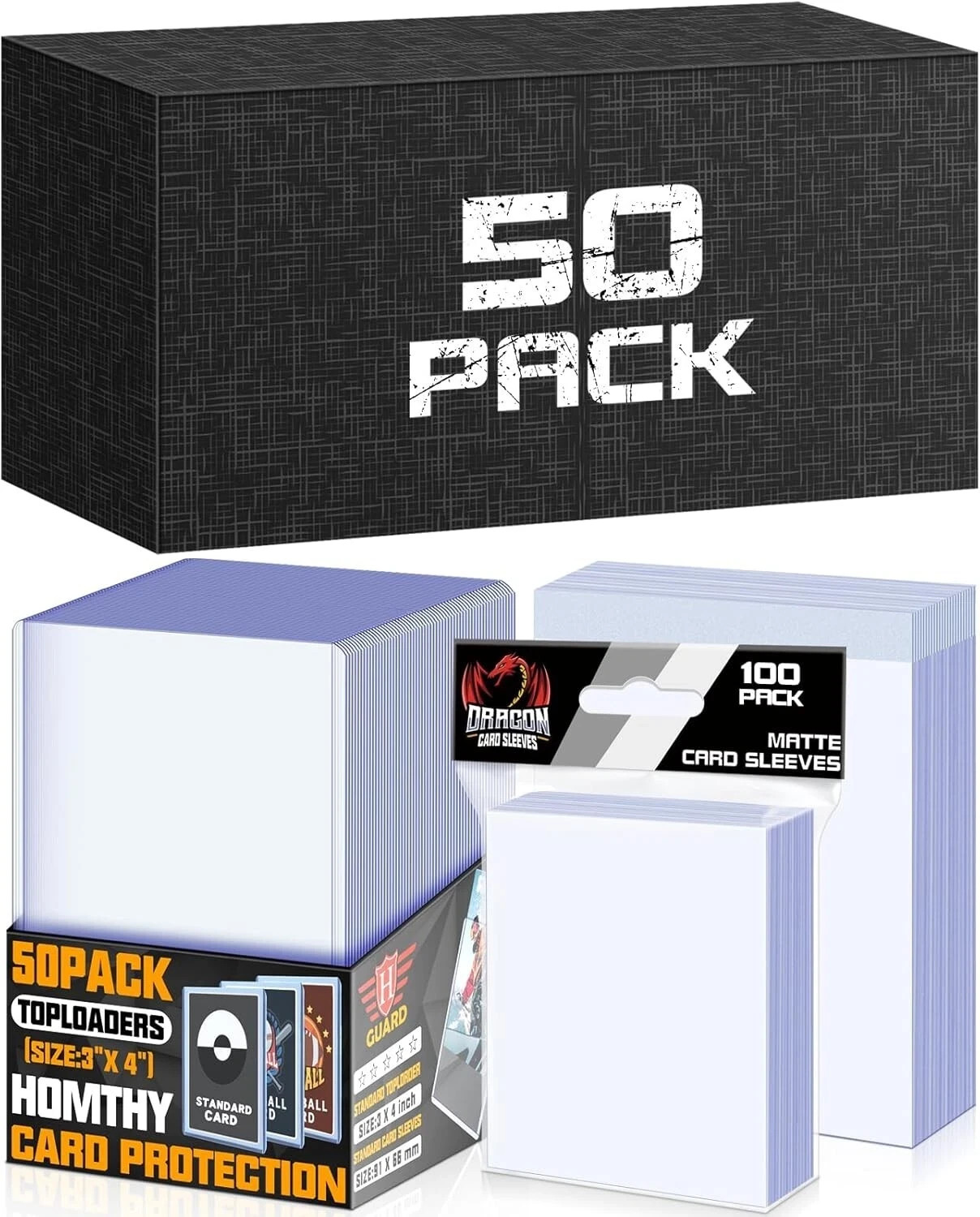 Trading Card Sleeves Hard Plastic Clear Case Holder 300 Baseball Cards Topload!!