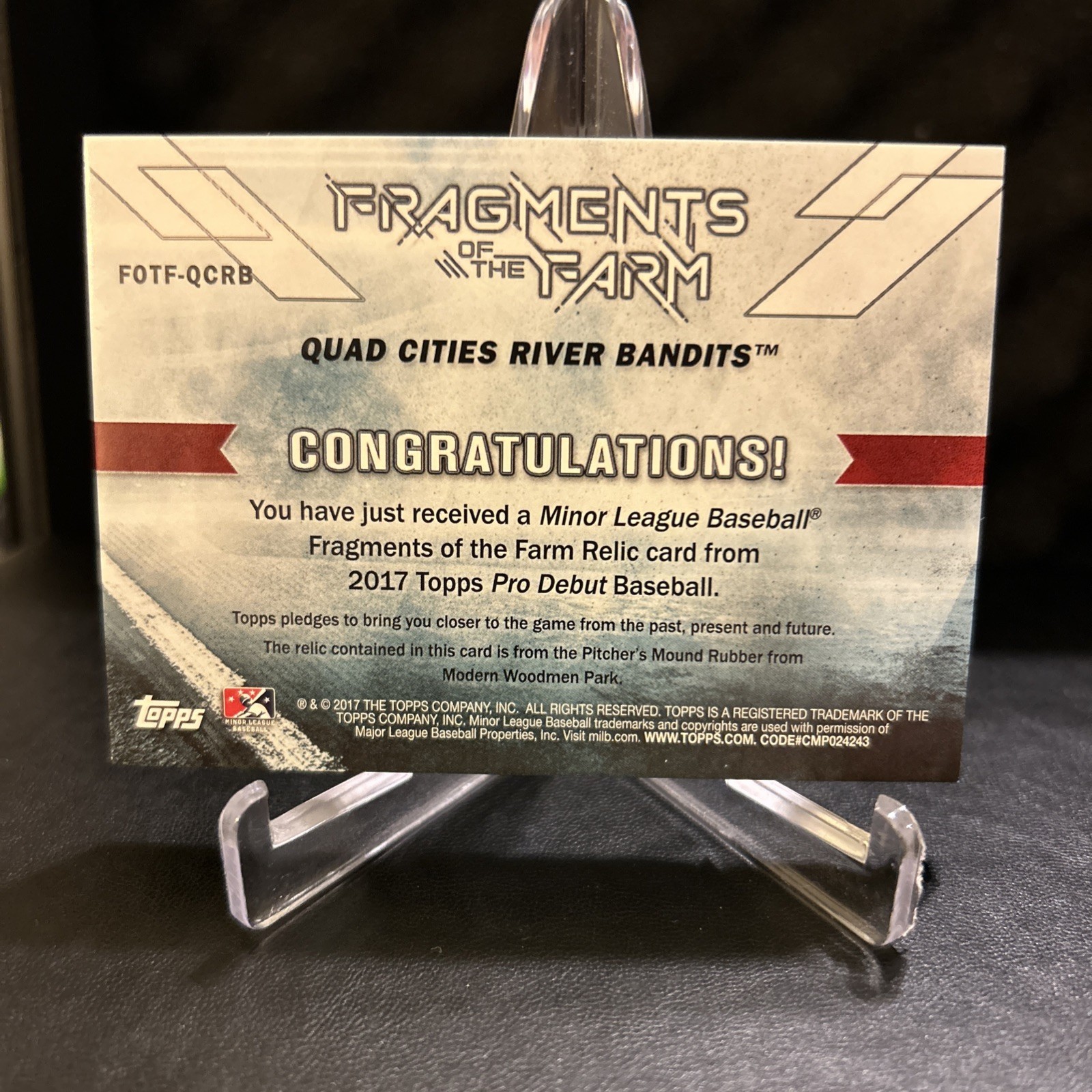 2017 Topps Pro Debut – Fragments of the Farm Quad Cities River Bandit #FOTF-QCRB