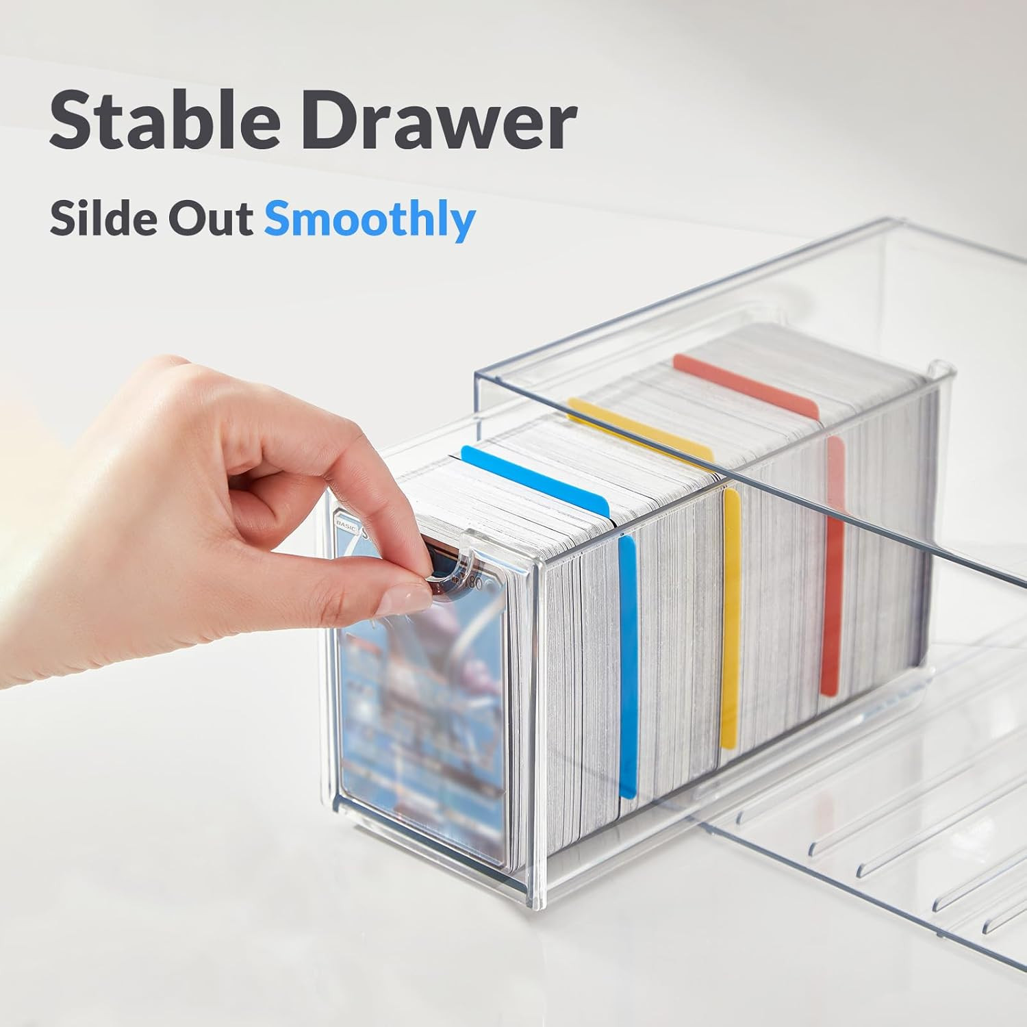 6 Drawer Trading Card Storage Box, 2200+ Cards Organizer with Divider, Clear Sta