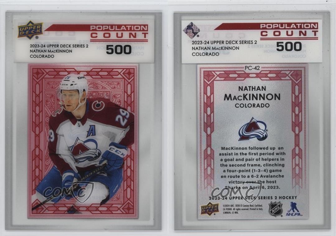 2023 Upper Deck Series 2 Population Count 500 /500 Nathan MacKinnon #PC-42 1a7z