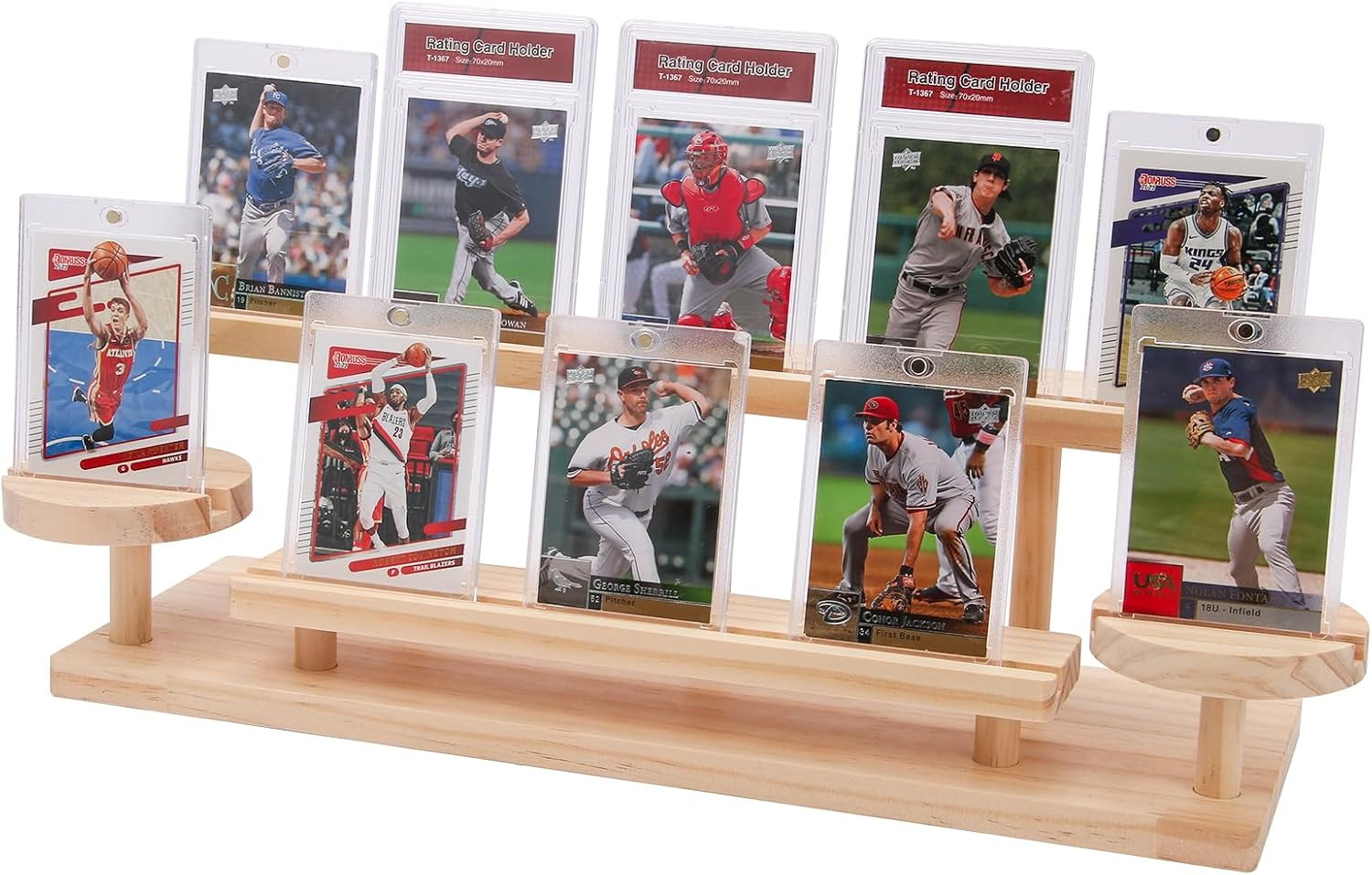 Wooden Trading Card Display Stand, 3-Tier Card Holder for Graded, Sports and TCG