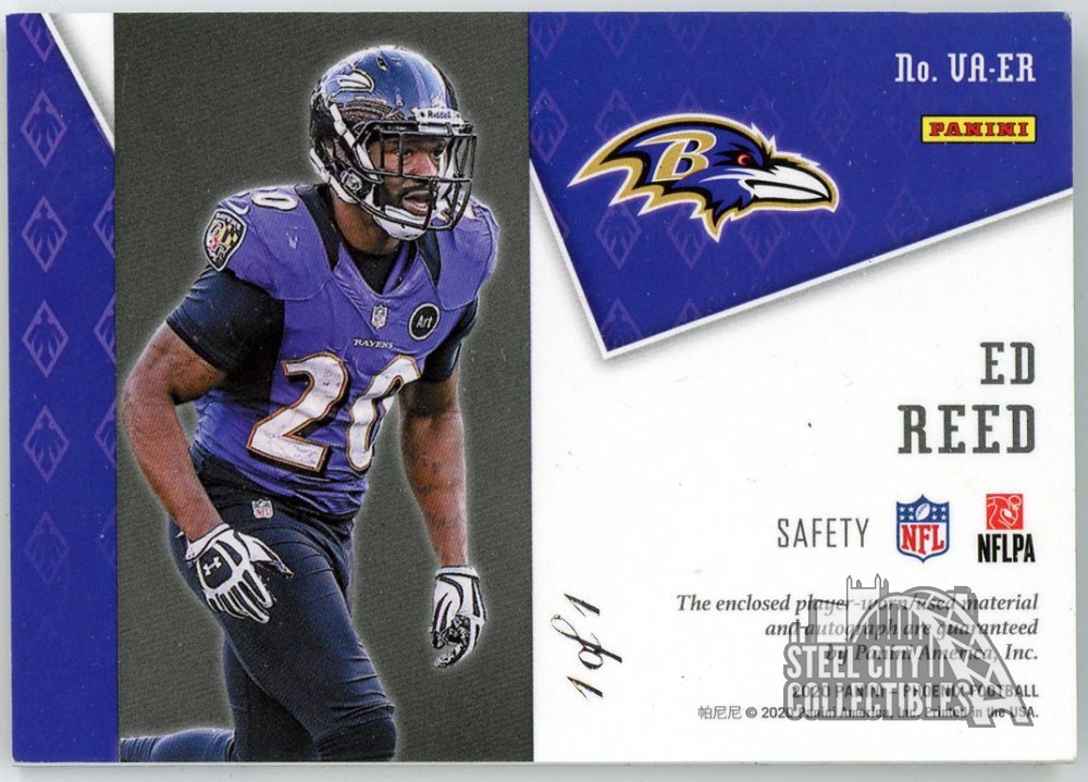 Ed Reed 2020 Panini Phoenix NFL Shield Logo Tag Patch Autograph Card #VA-ER 1/1