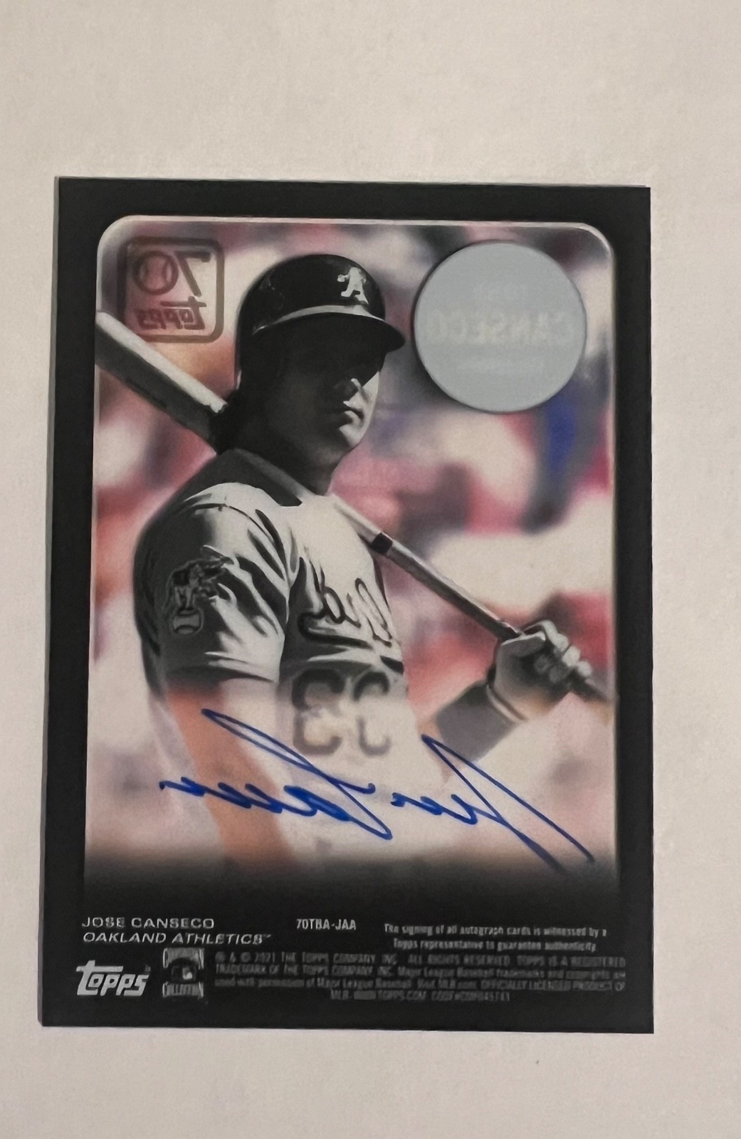 Jose Canseco 2021 Clearly Authentic 70 Years of Topps #70TBA-JAA Auto Mint