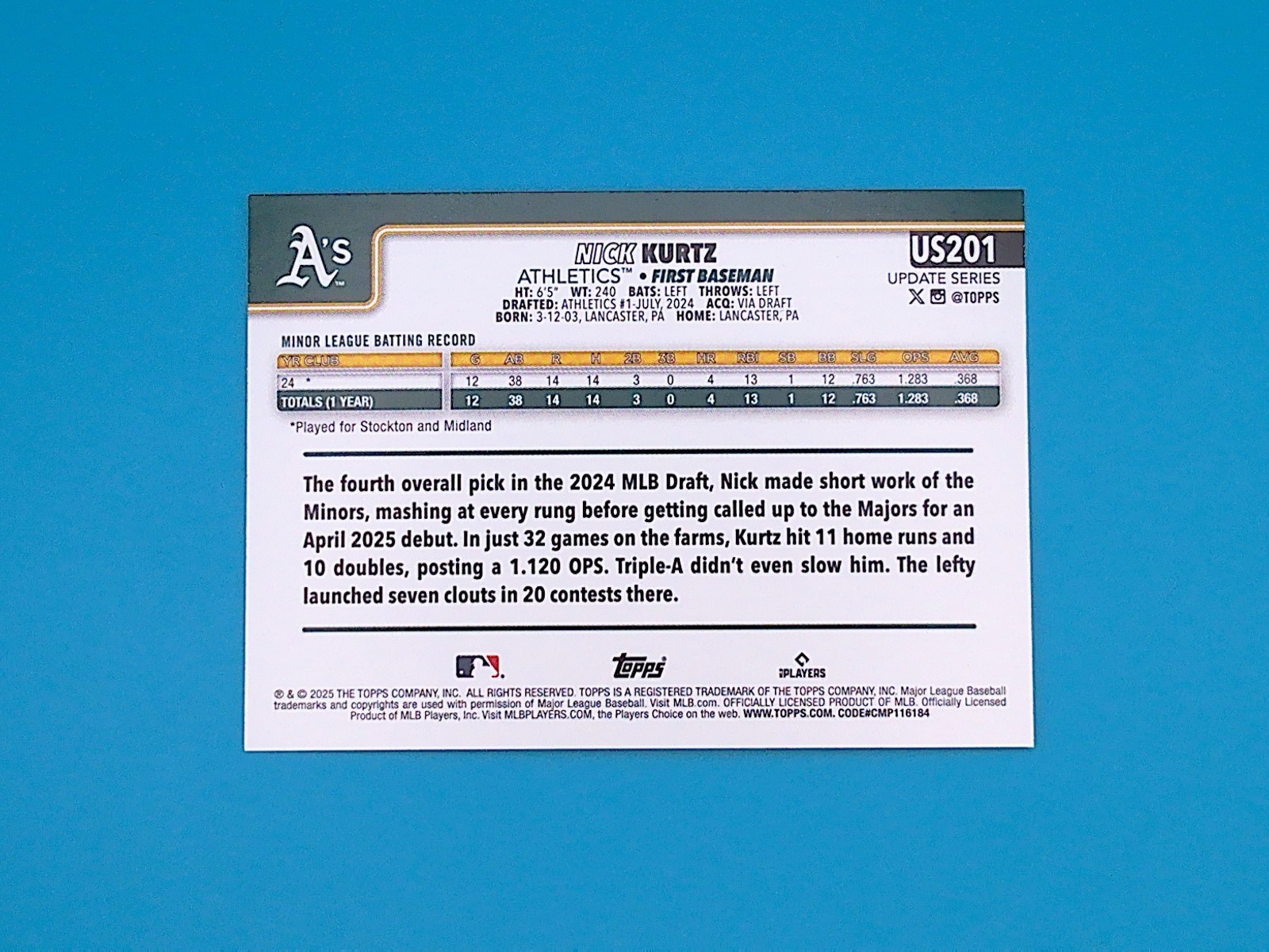 2025 Topps Update Series – Nick Kurtz #US201 Diamante Foil (RC)