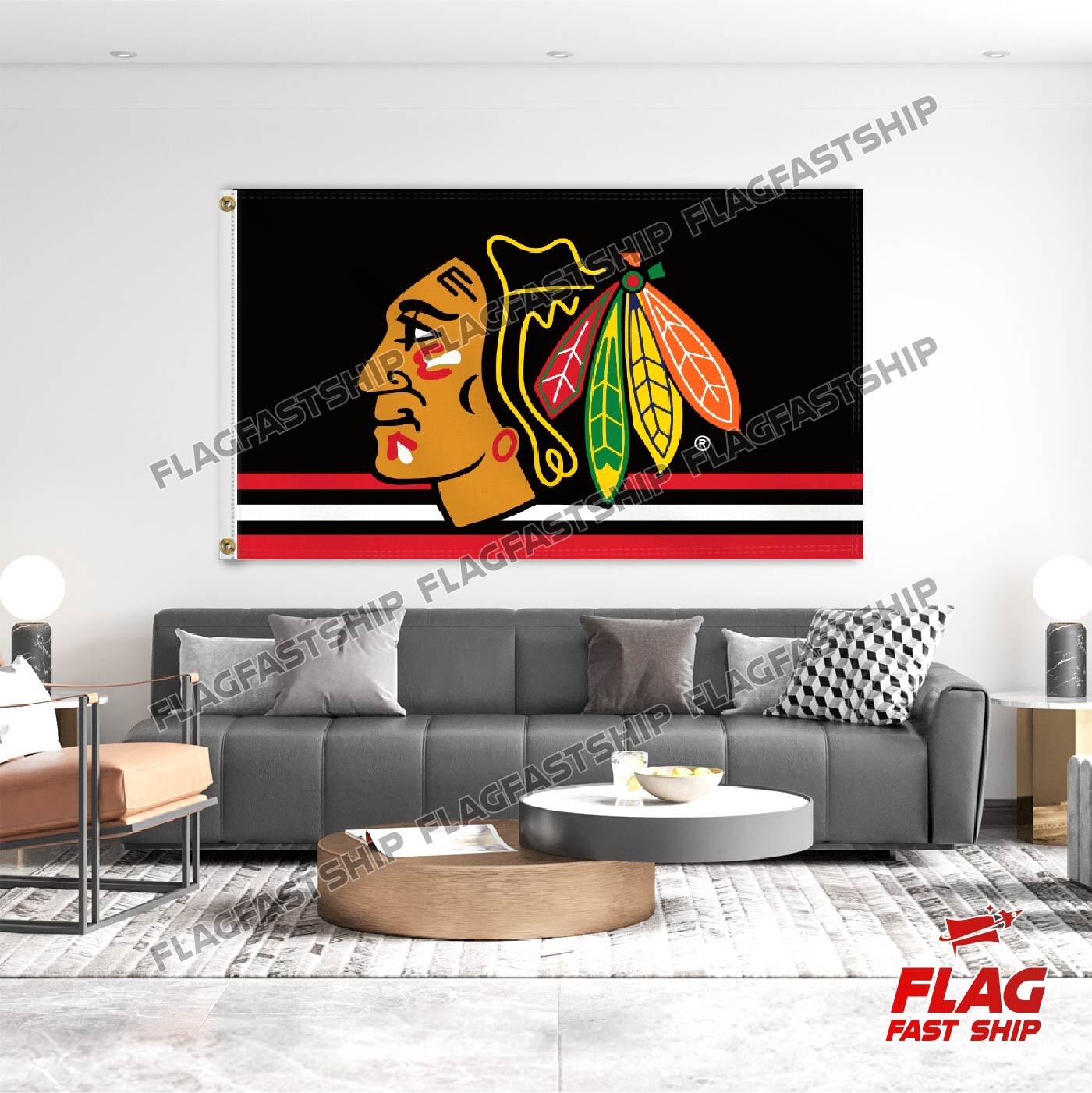 Chicago Blackhawks 3×5 FT Flag Man Cave New NHL w Grommets FREE Shipping