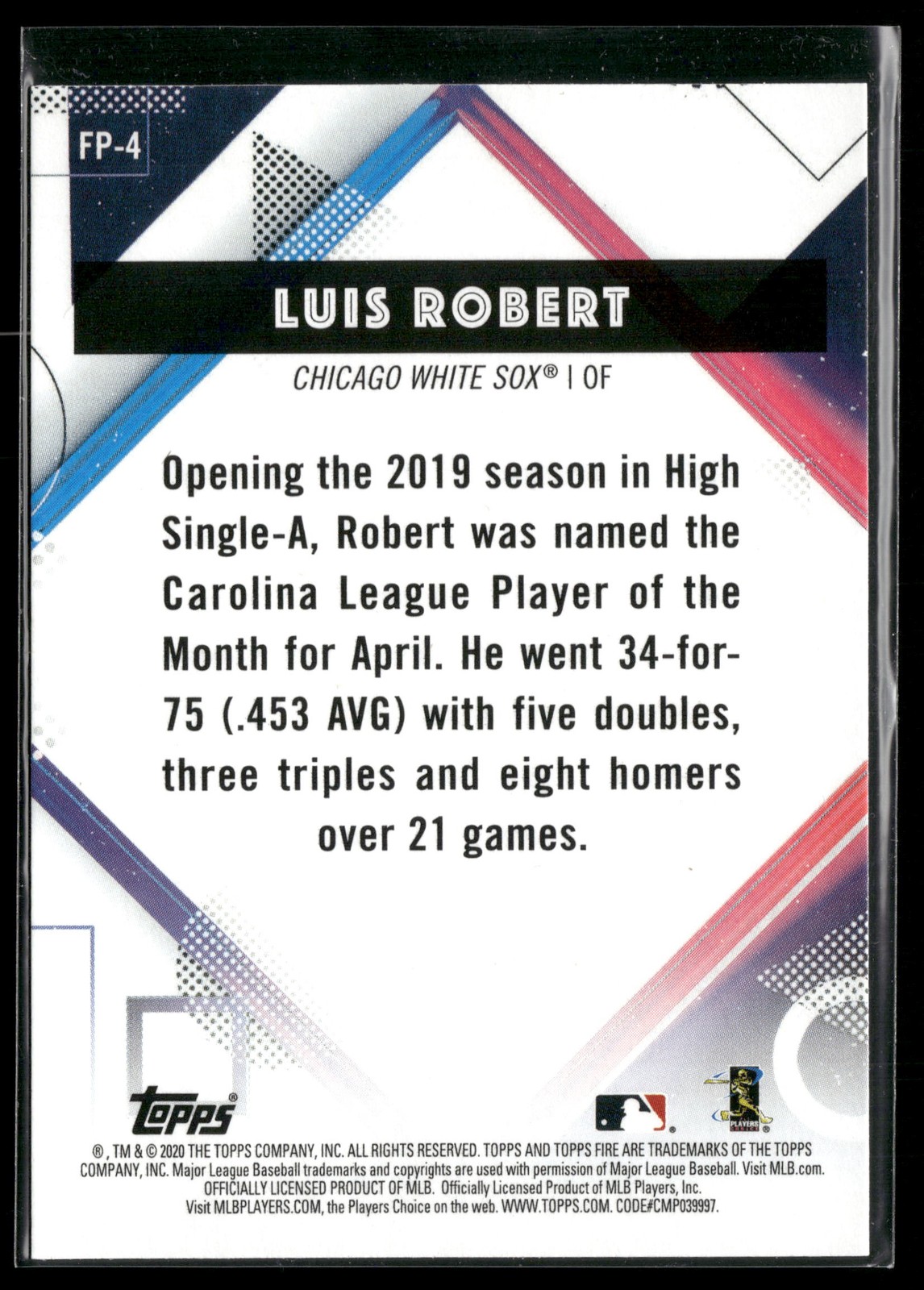 2020 Topps Chrome #FP-4 Luis Robert Topps Fire NBCD Preview