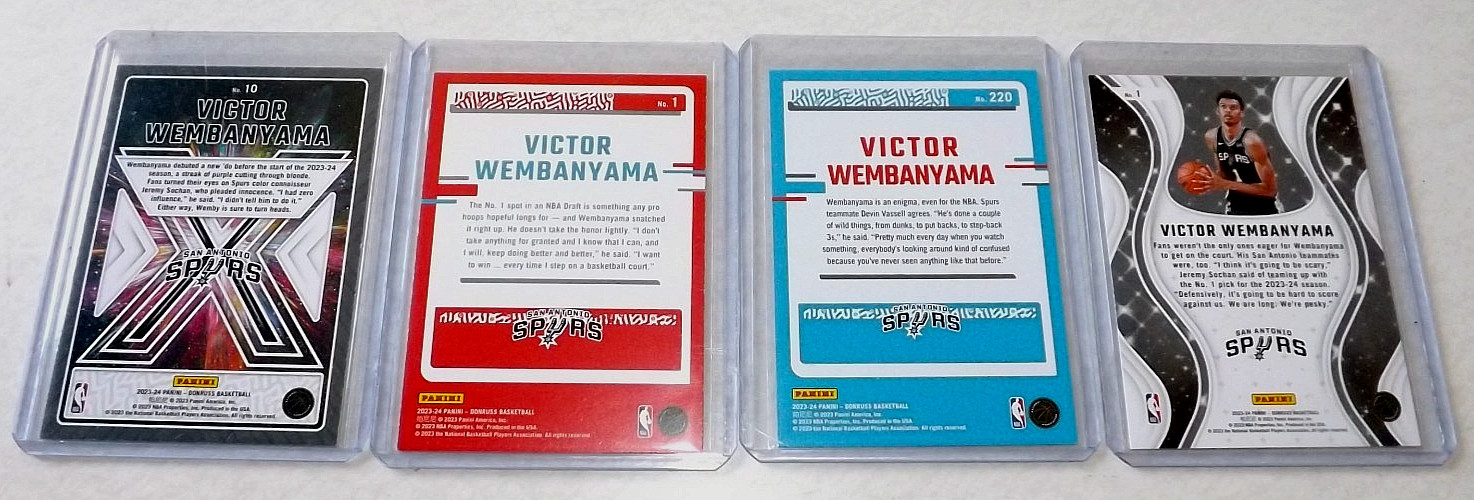 4 Card Lot Panini 2023-24 Donruss The Rookies Victor Wembanyama #1, 10, 220