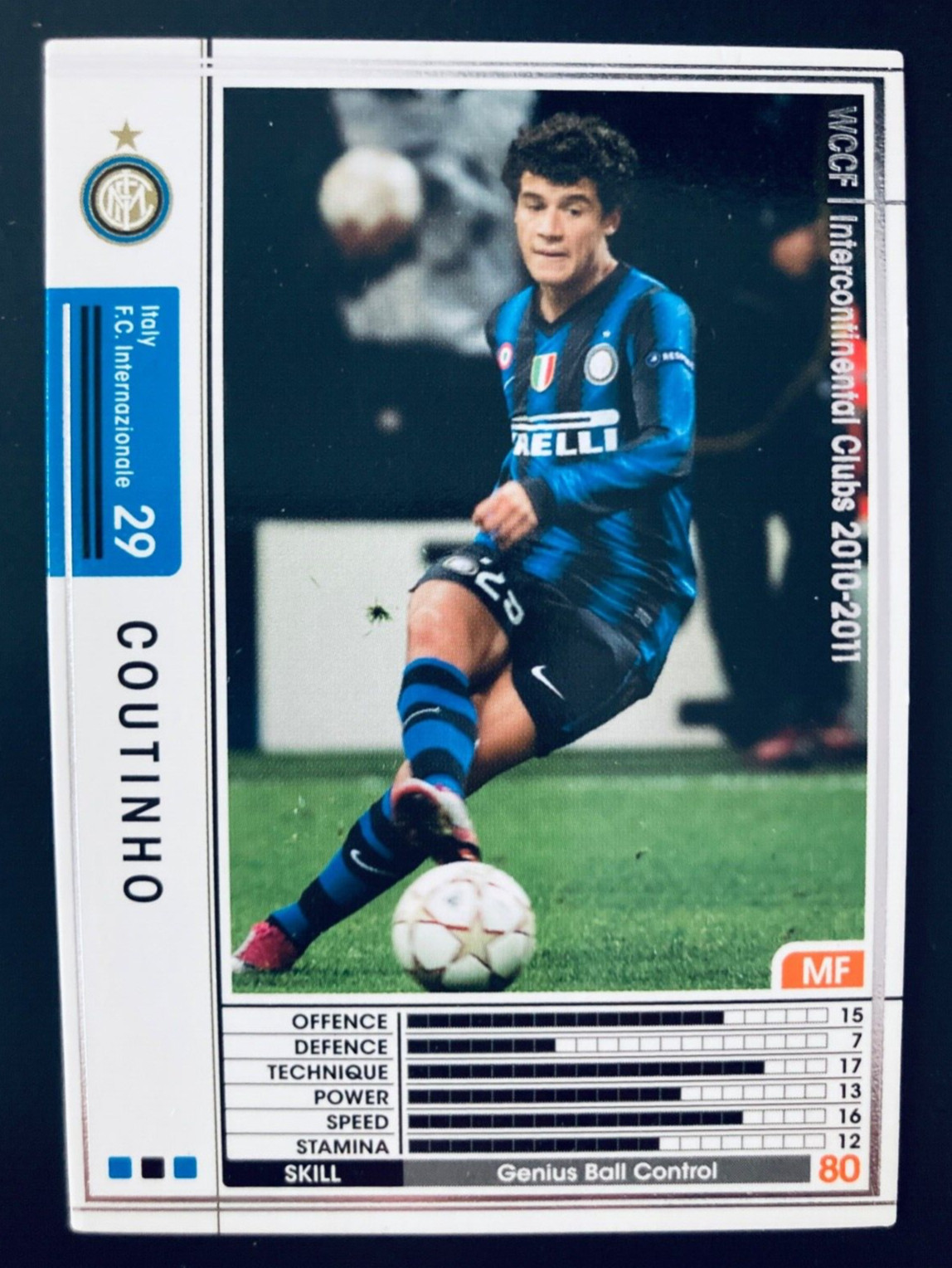 2010-11 Panini SEGA WCCF #218 Philippe Coutinho Inter Milan Rookie card Brazil