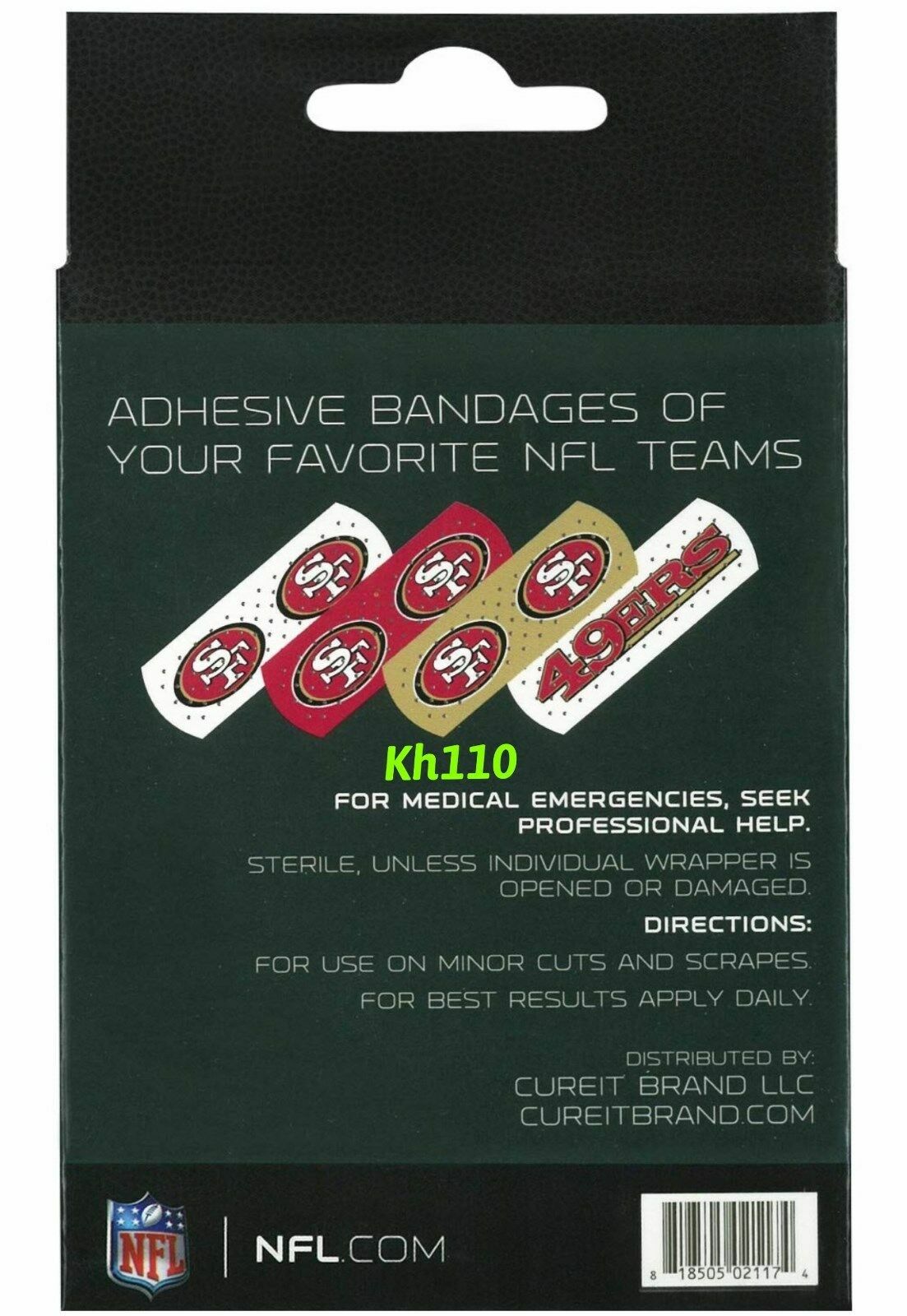 NFL Team Logo Bandages 1″x 3″, 50 Count in Box-Officially Licensed