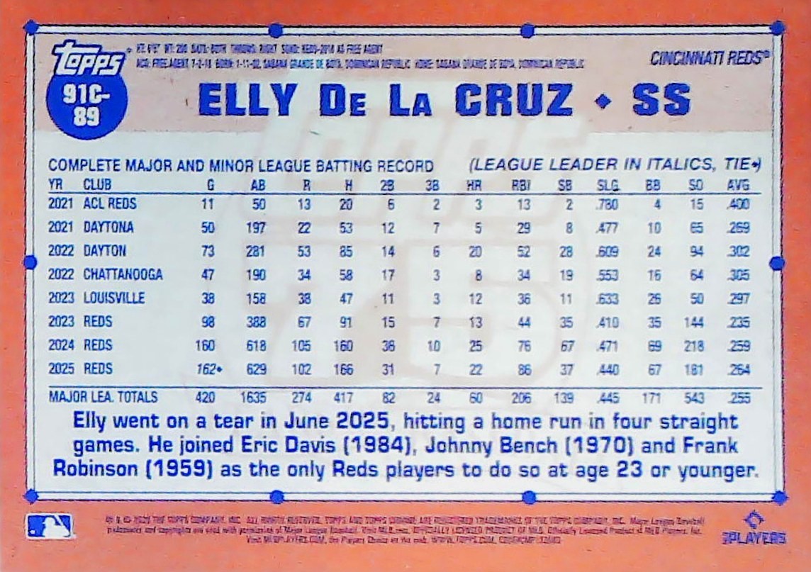 2026 TOPPS SERIES 1 SILVER PACK 1991 CHROME MOJO 91C-89 ELLY DE LA CRUZ REDS