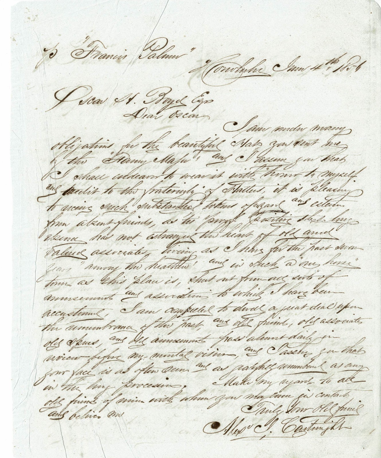 Pre Civil War Alexander Cartwright Onion Skin Baseball Letter