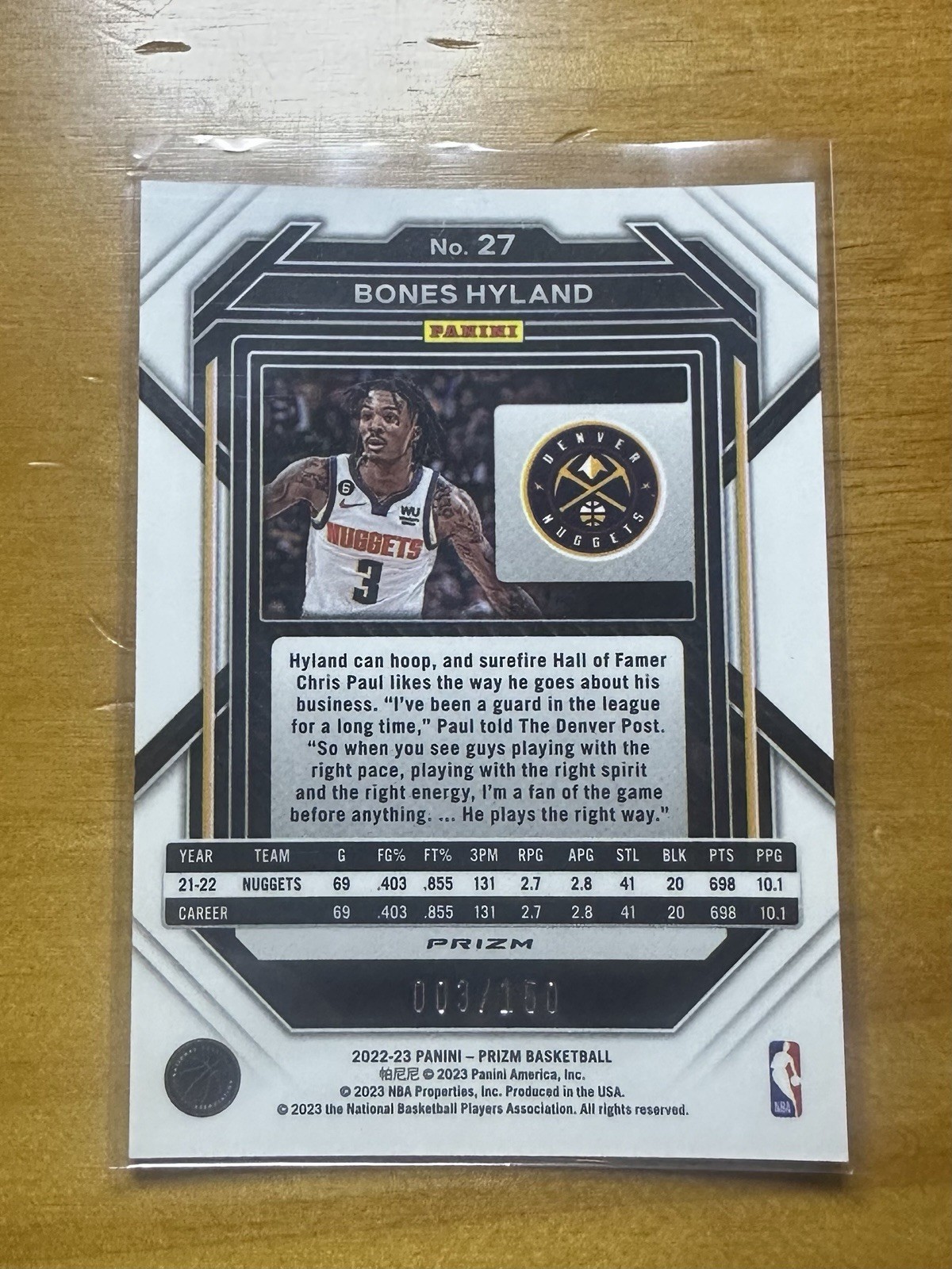 2022-23 Panini Prizm Bones Hyland #27 Premium Factory Set Prizm 3/150 Jersey #