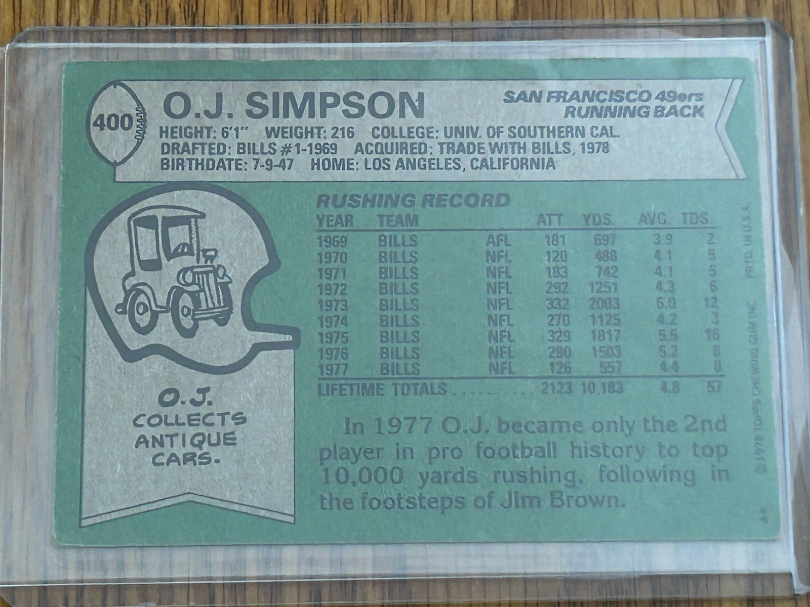 1978 Topps O.J. Simpson #400 San Francisco 49ers Vintage Football Card
